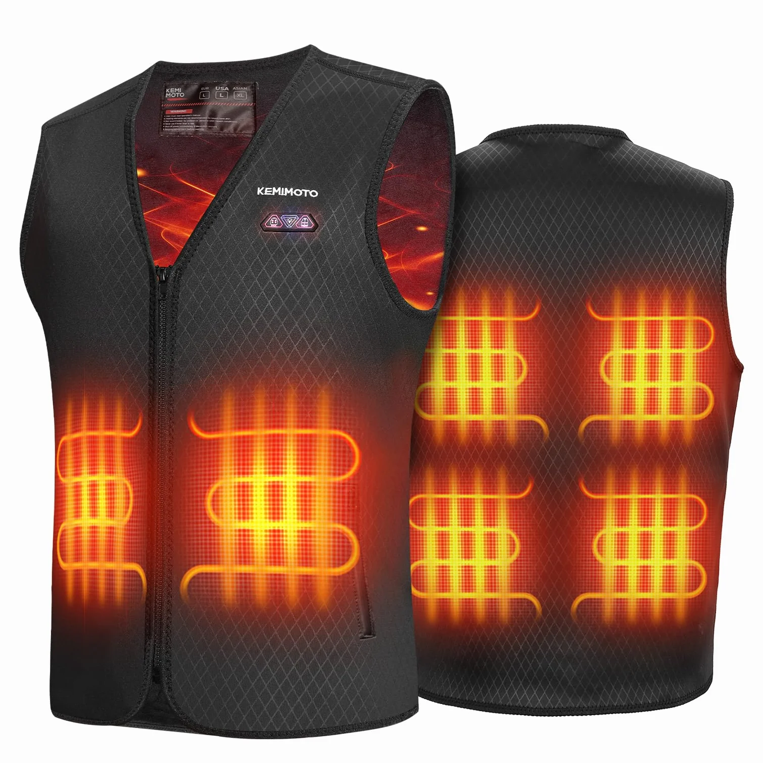 KEMIMOTO Gilet Chauffant Homme, 6 Zones de Chaleur et 3 Niveaux de Chauffage, Tissu de Plongée et Doublure en Velours Cristal pour Ski Pêche et Moto(Sans Batterie)