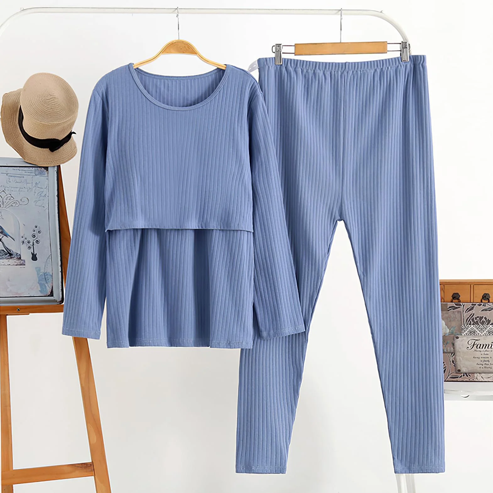 Femme Ensemble de Vêtements Maternité Chemises d'allaitement Manches Longues et Pantalons Décontractés Longs