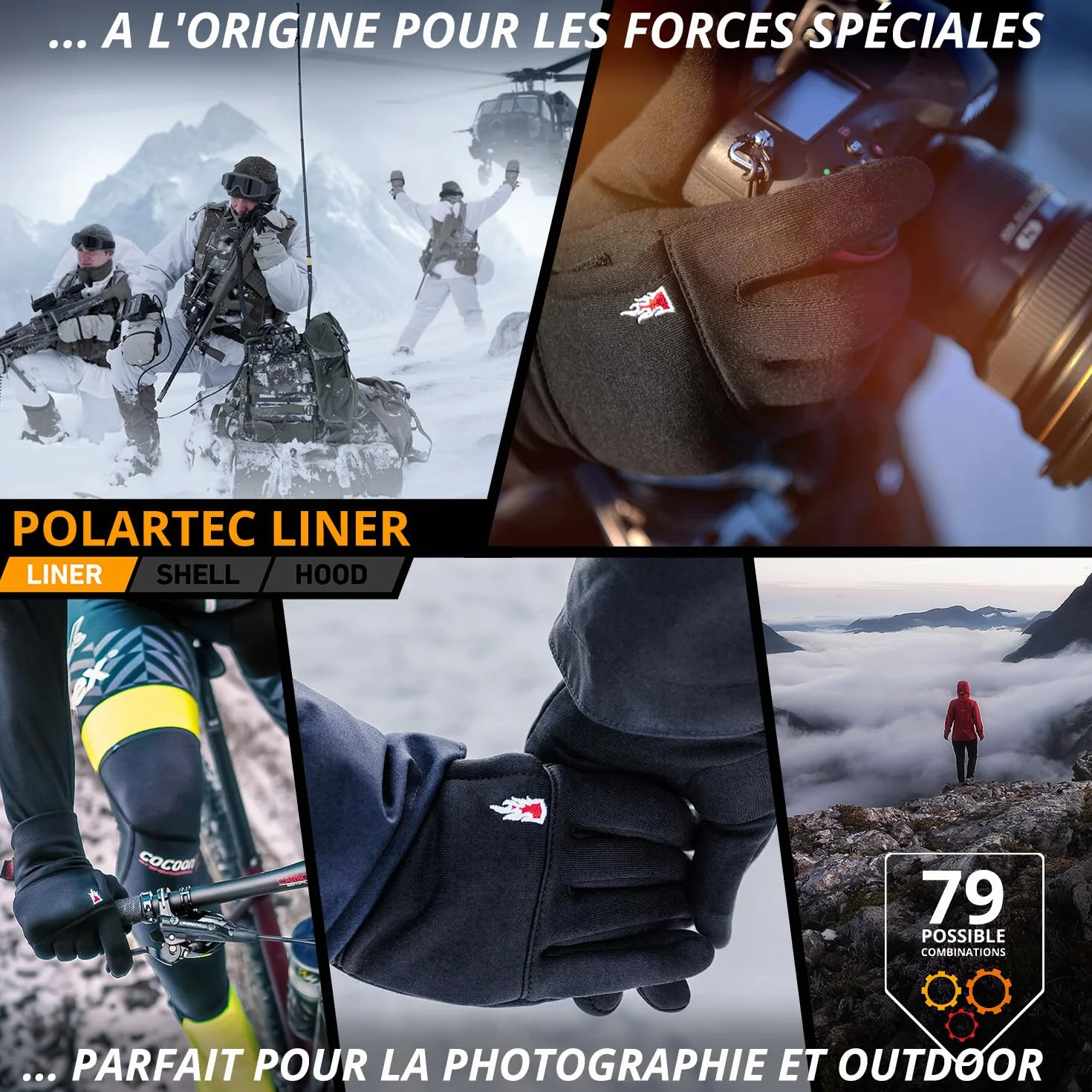 THE HEAT COMPANY Polartec Liner Gants Hiver Homme Femme Tactile Smartphone Gant Travail Sports Thermiques Chauds Contre Le Froid Noir