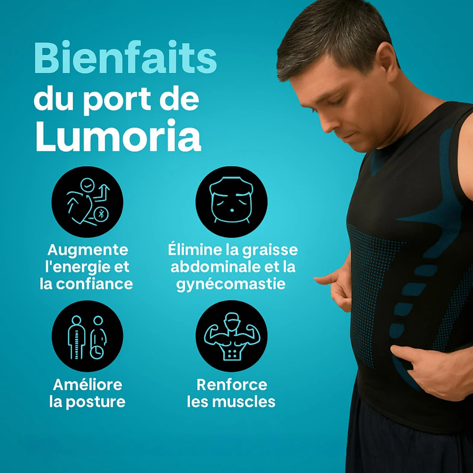 Lumoria Tshirt Ventre Plat 2.0,Lumoria Tee Shirt Perte De Poids,Veste Modelante Ionique Homme 2026,Taille Contrôle Ventre,Tissu Soie Glace Respirant,Vêtement de Sport pour Homme