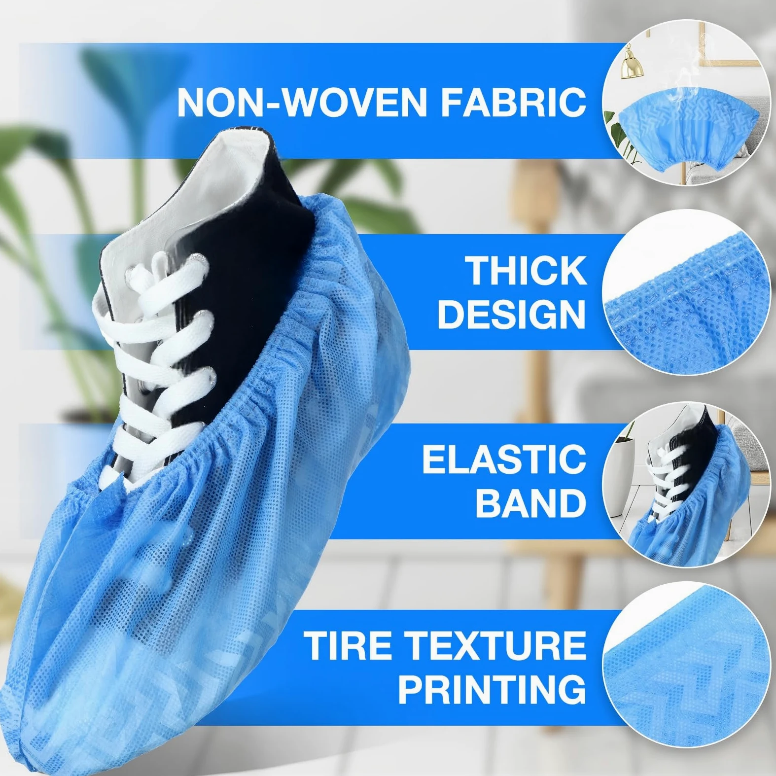 Lot de 600 couvre-chaussures jetables antidérapants, épais et durables pour homme et femme, bleu