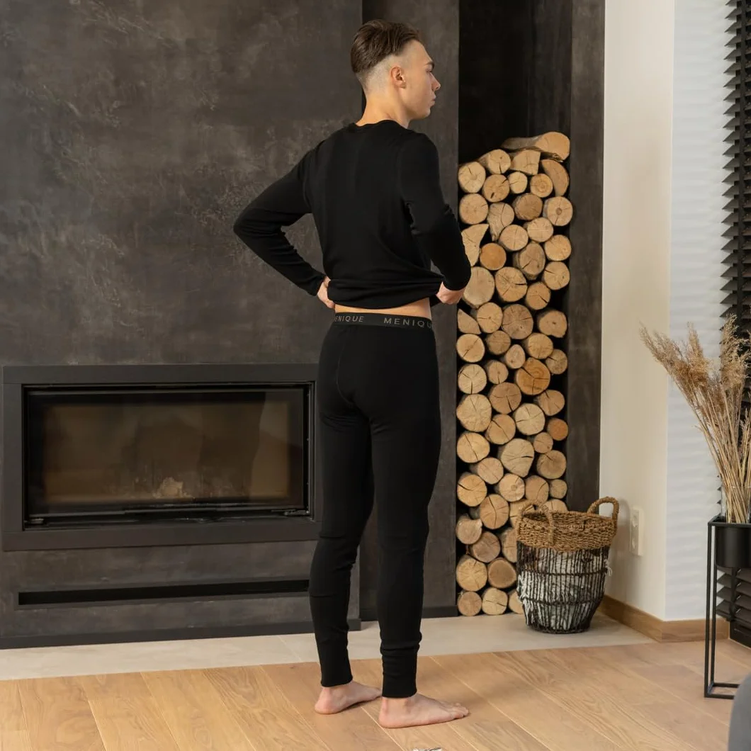 Menique Leggings de sport pour homme avec taille moyenne en mérinos - Noir - XX-Large