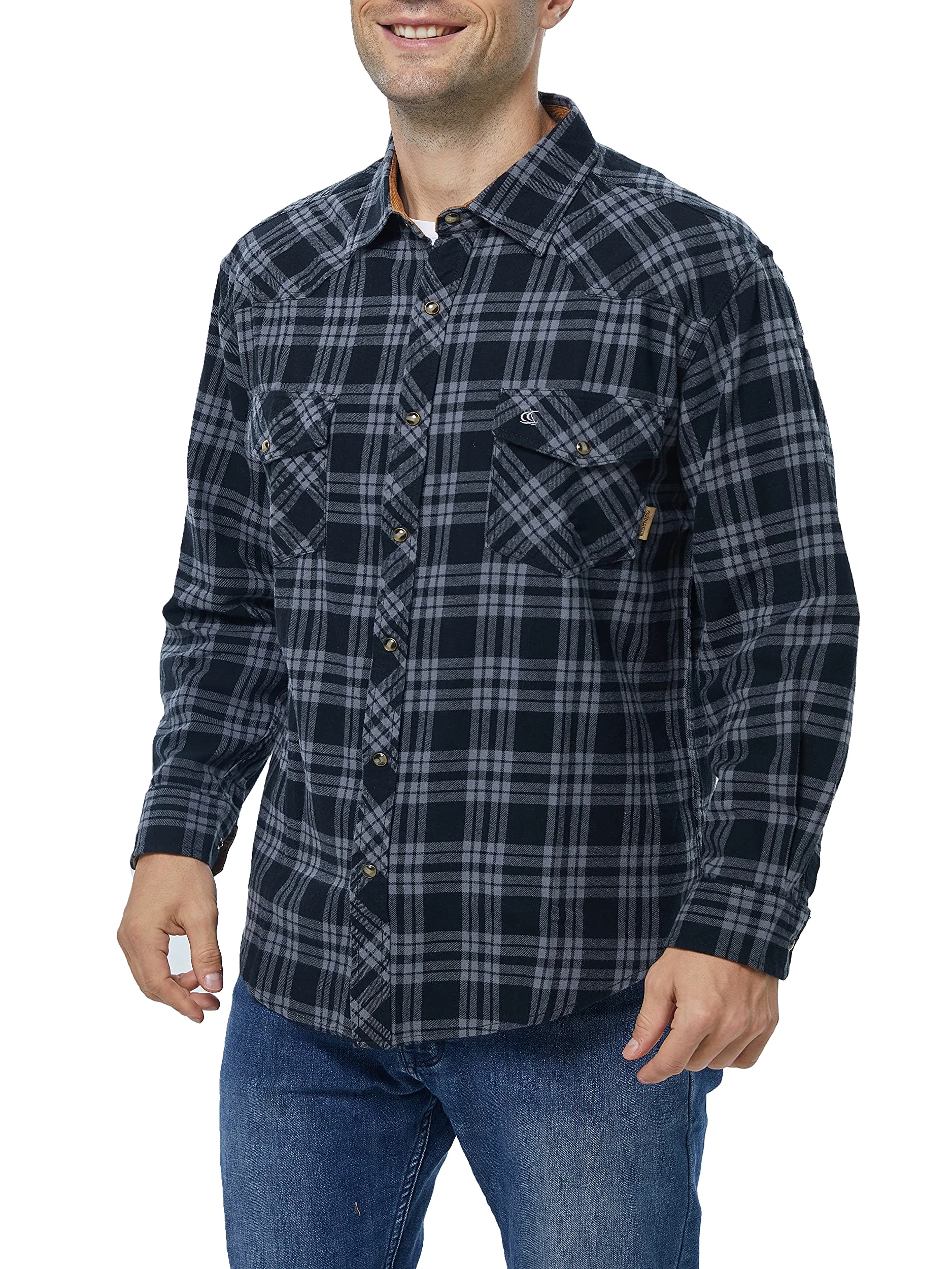 COEVALS CLUB Chemise de travail décontractée en flanelle pour homme, noir/gris #9, Taille S