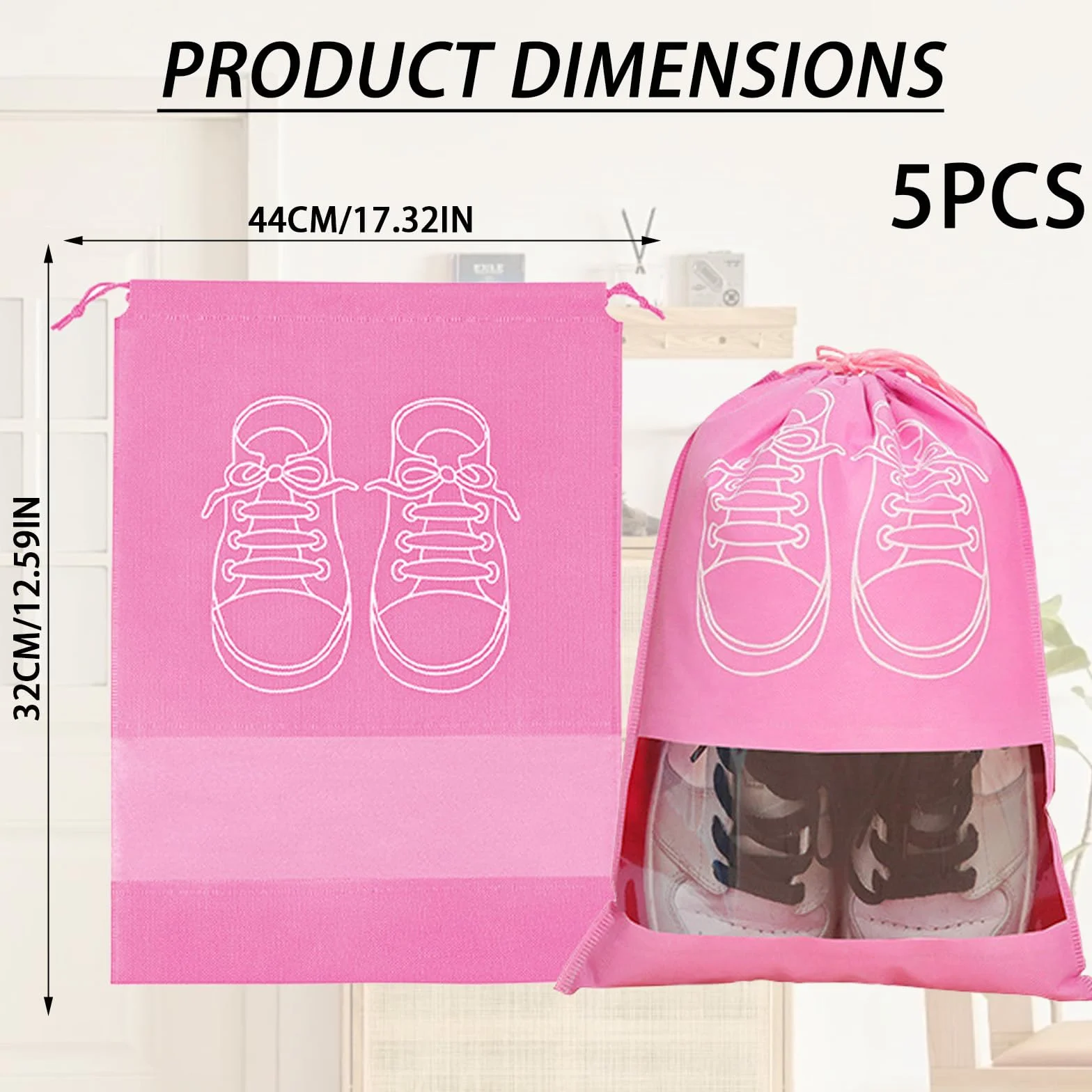 AYNKH 5 Pcs Large Shoe Bags, Drawstring Storage Bag with Transparent Slot, Portable Dustproof Waterproof Packing Organizers for Travel and Daily Use