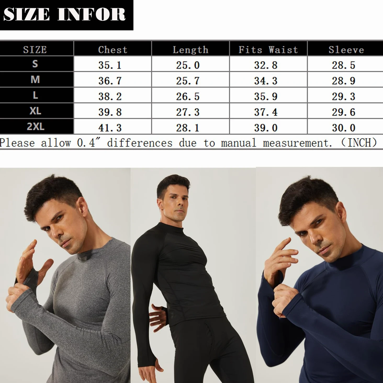 Sous-vêtement thermique pour homme - Haut d'hiver chaud - Doublure en polaire - Chemise à manches longues et col rond - Couche de base pour temps froid - Pour le ski, la course à pied, la