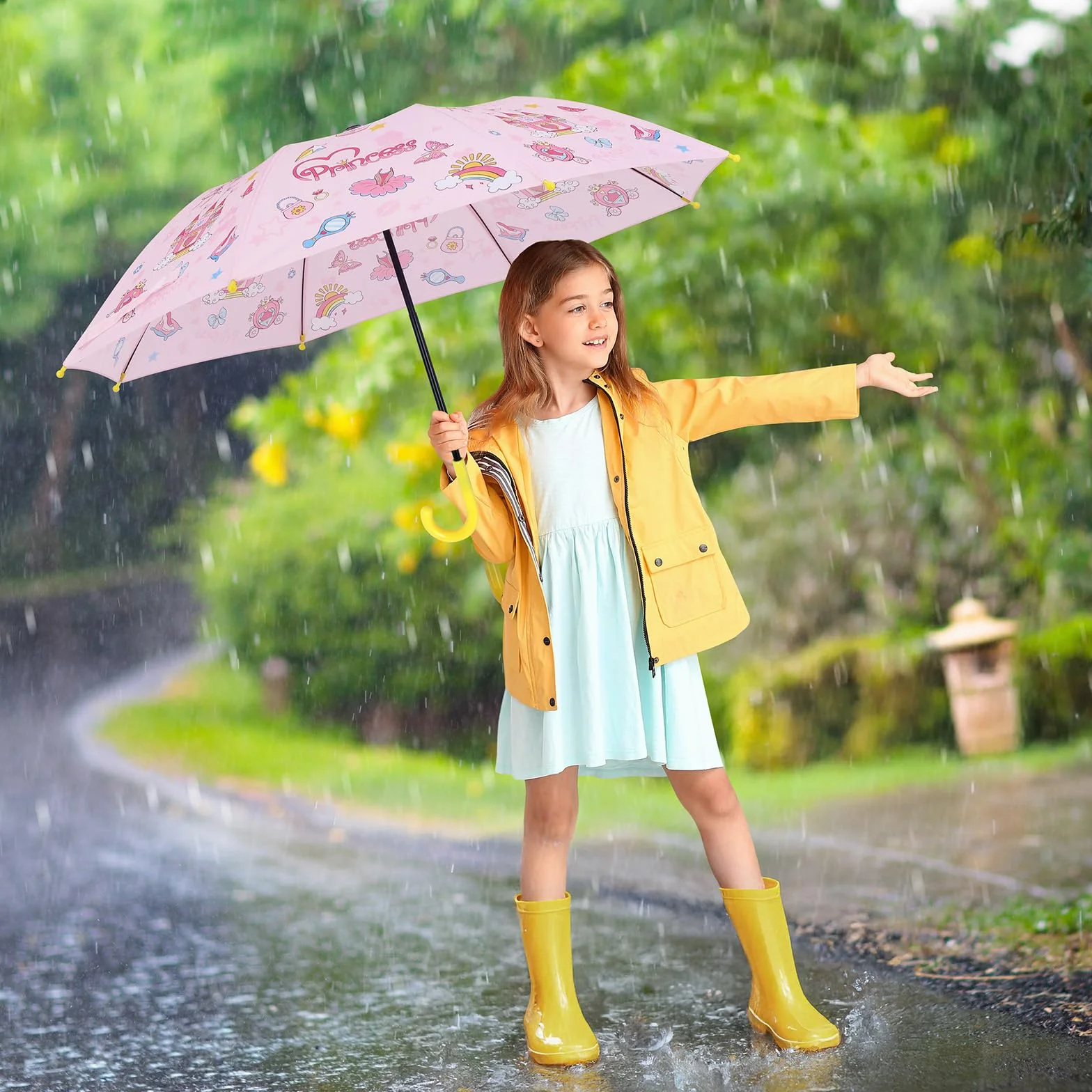 Parapluie Pliant Enfant Licornes Arc-en-Ciel Compact Antivent Facile à Ouvrir Portable Durable École Voyages