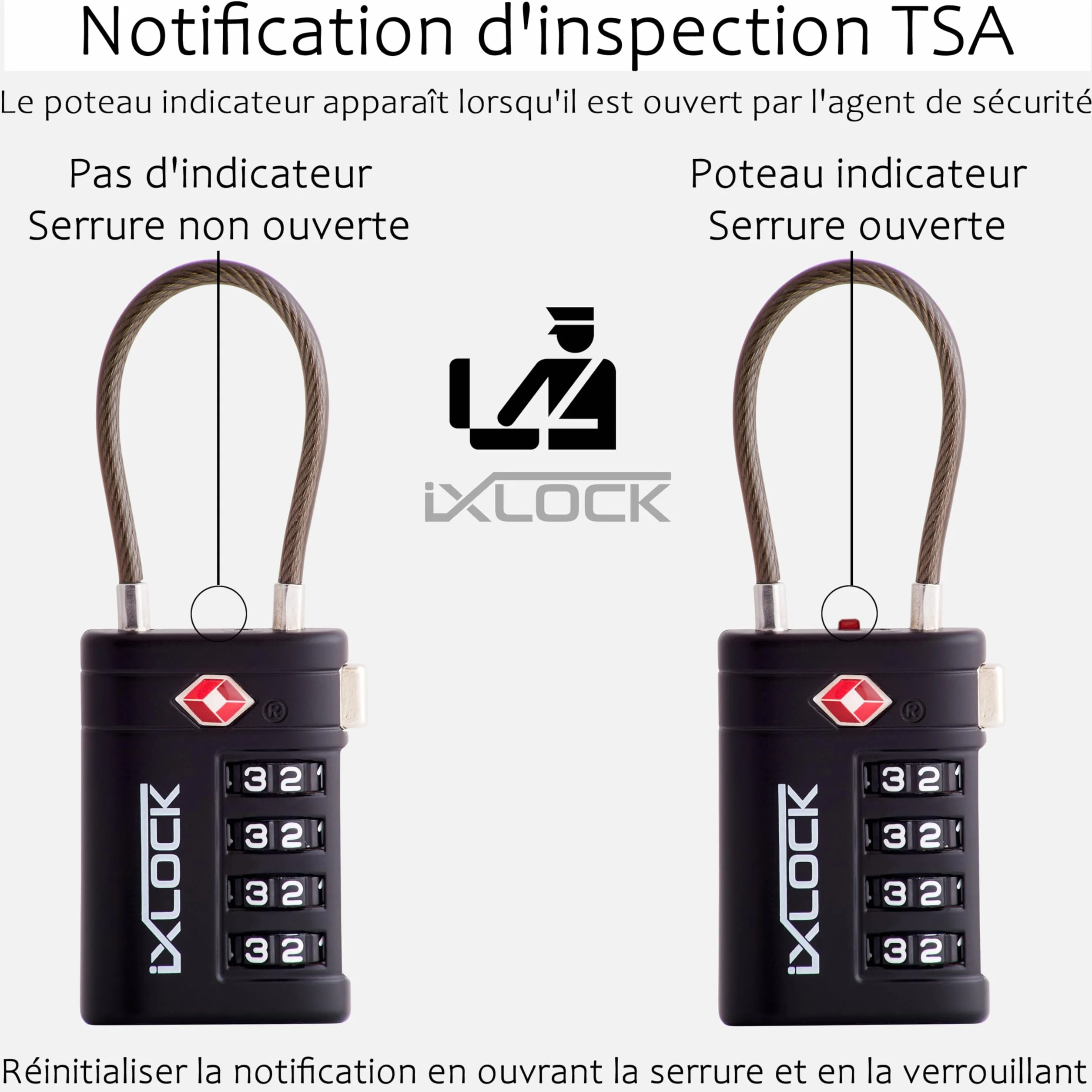 iXLOCK Cadenas Cable TSA Valise 4 Chiffres Antivol Bagages 2 Noir