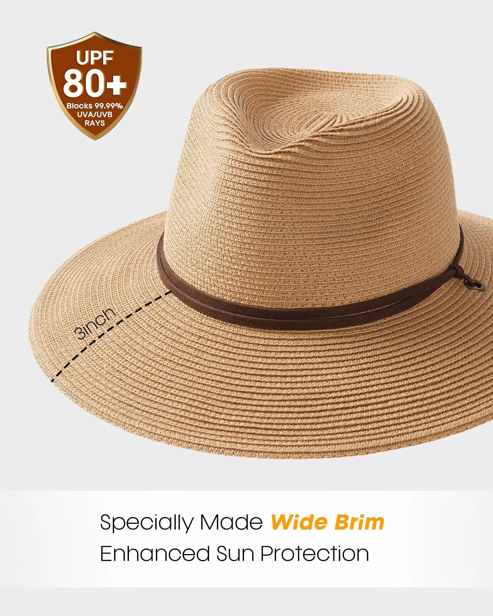 FURTALK Chapeau panama unisexe à large bord protection UV avec sangle de menton