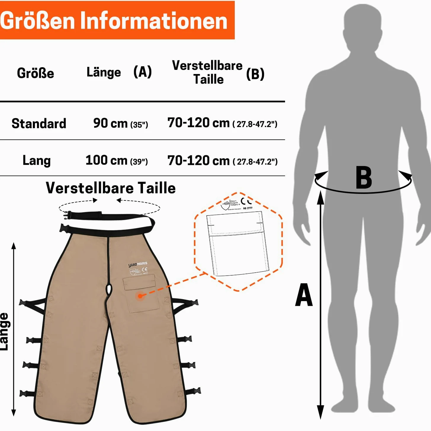 Legging de sécurité de type A pour tronçonneuse, chaps de protection contre les coupures, chaps réglables pour tronçonneuse, tablier de protection contre les coupures pour hommes/femmes