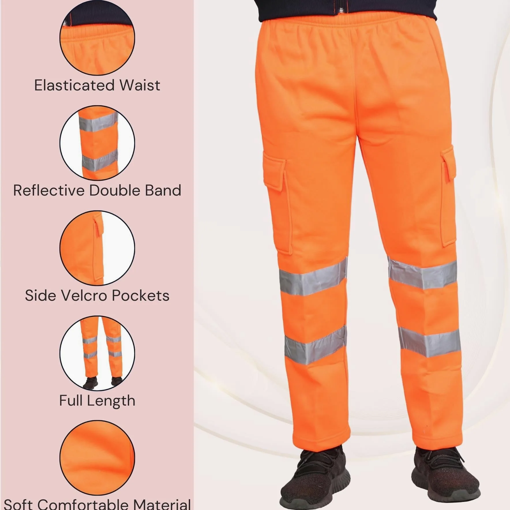 Homme Pantalon Haute Visibilite, vêtements de Sécurité, Bande Bicolore Réfléchissante Pantalon Polaire Homme Travail Combat Joggeurs