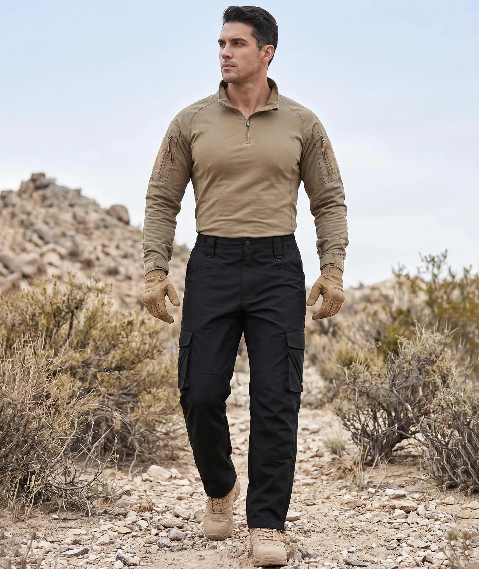 ZITY Pantalon De Travail pour Homme, Pantalon Tactique, Cargo Randonnée À Taille Élastique, d'alpinisme avec Poches Multiples