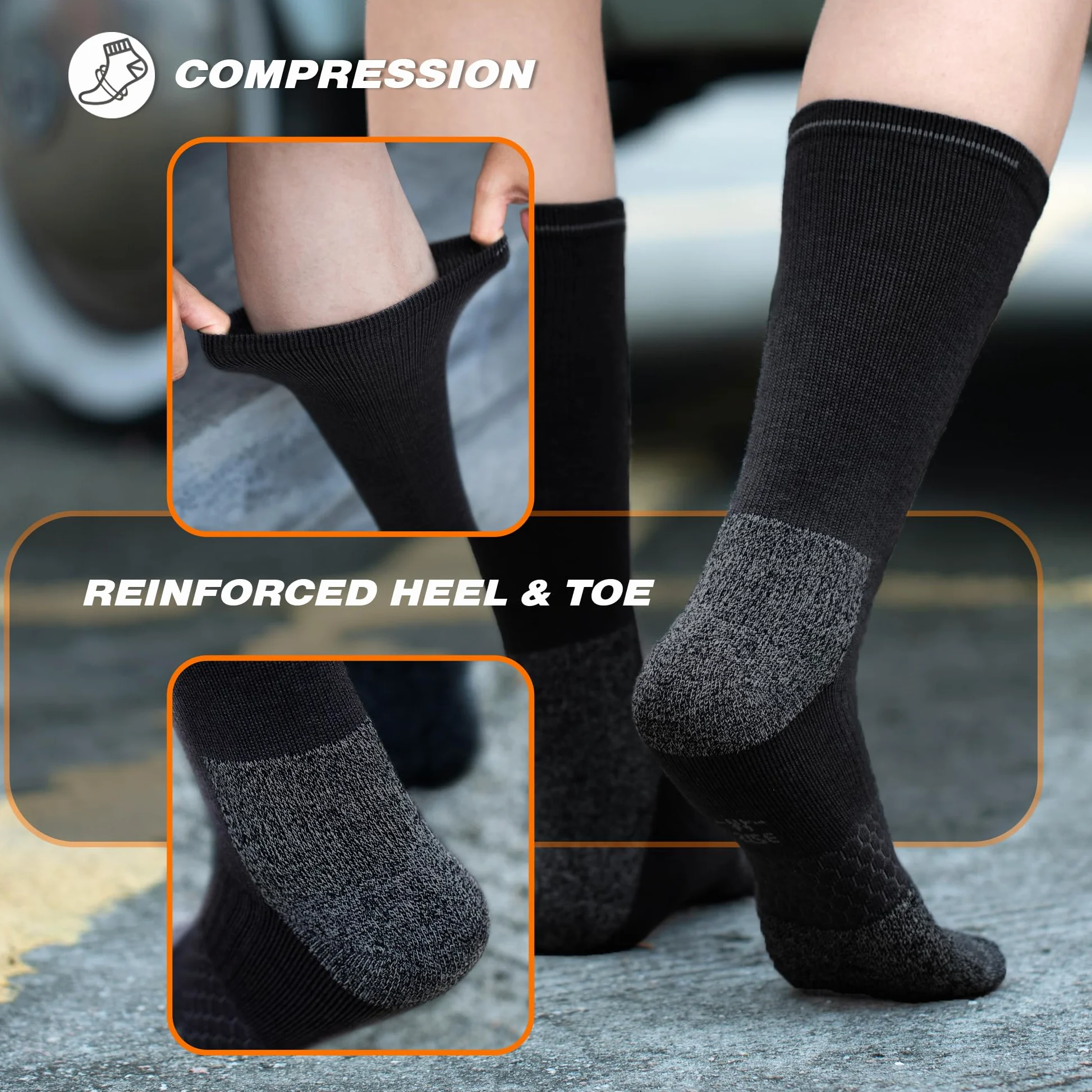 Rahhint Lot de 3 paires de chaussettes de travail en laine mérinos - Résistantes - Compression - Évacuation de l'humidité - Anti-ampoules - Chaussettes de randonnée et de course
