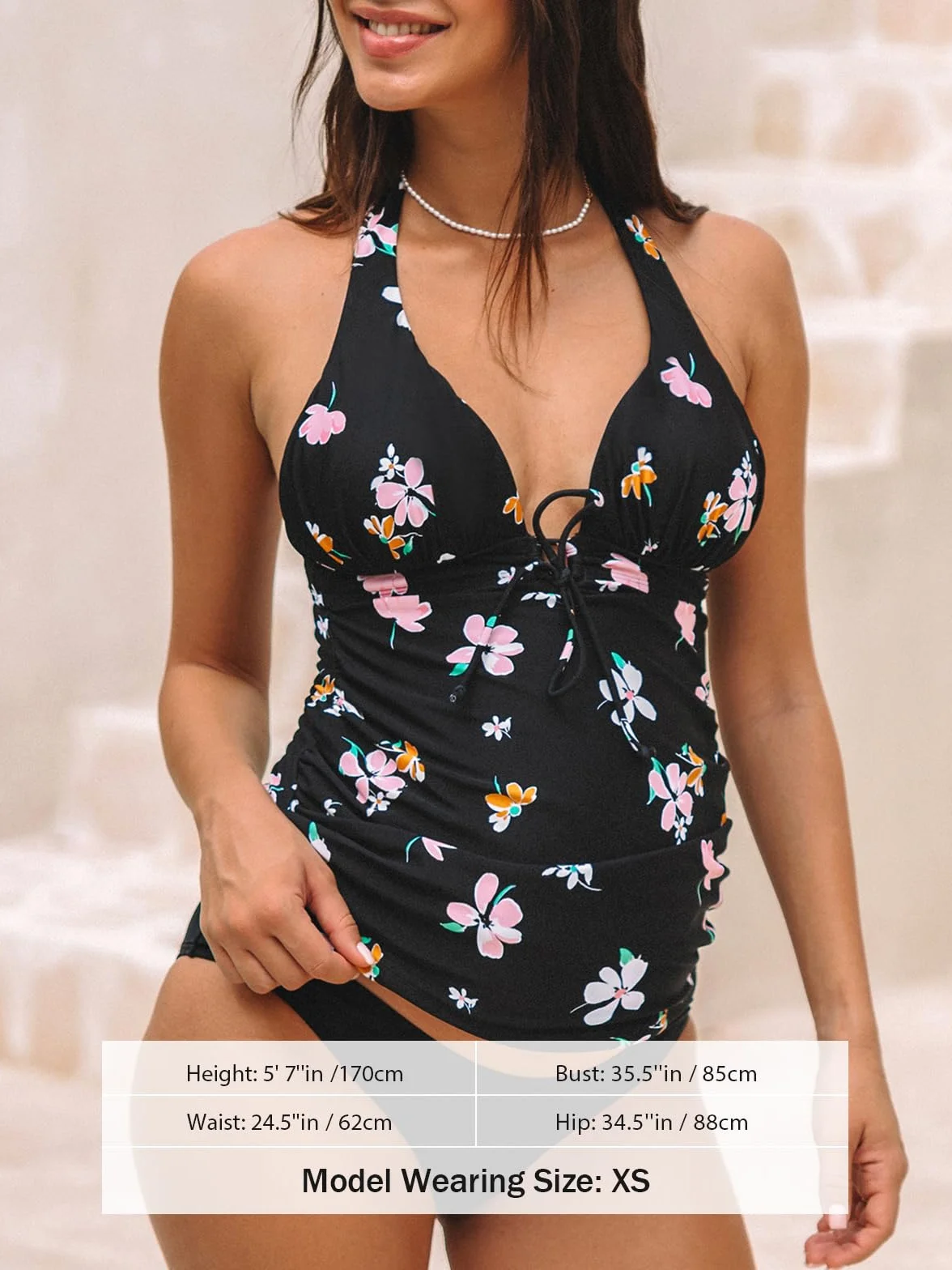 CUPSHE Tankini pour femme - Maillot de bain de maternité - Dos nu - Col en V - Crochet arrière