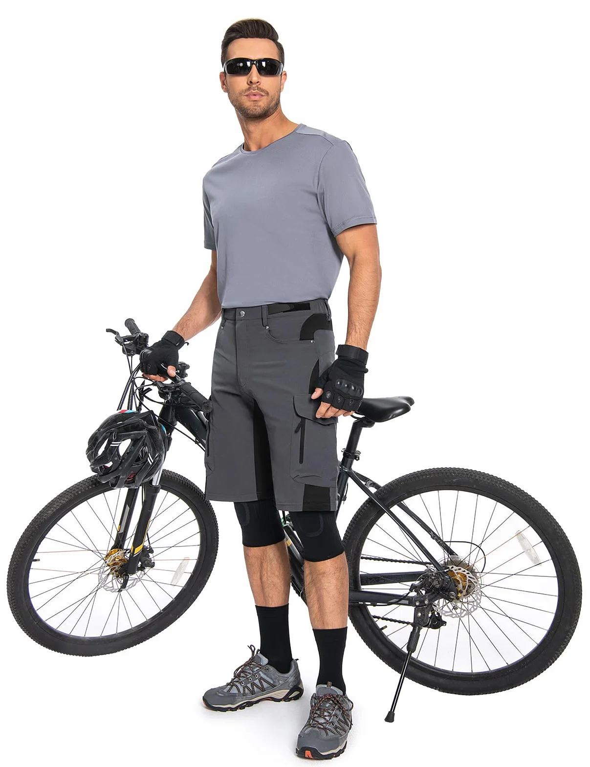 Cycorld Pantalon de VTT pour homme - Séchage rapide - Short de VTT - Pantalon baggy de cyclisme respirant avec fermetures Velcro réglables., gri