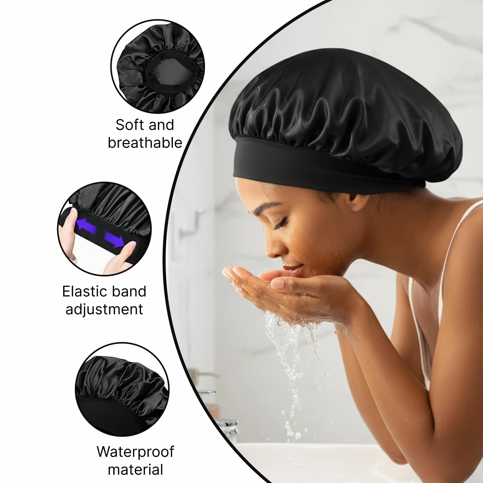 2 Paires Bonnet Satin Cheveux Nuit, Protection Cheveux Bouclés et Longs Anti-Frisottis pour Sommeil et Soin Quotidien, Bonnet de Réglable avec Large Bande Élastique