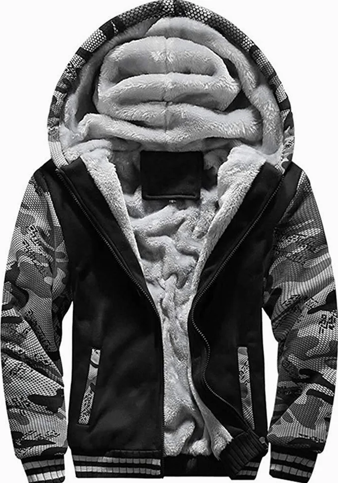 Homme Veste à Capuche avec Zippée Manches Longues Épaisse Manteau à Capuche Hiver Chaud Polaires Doublé Sweats à Capuche