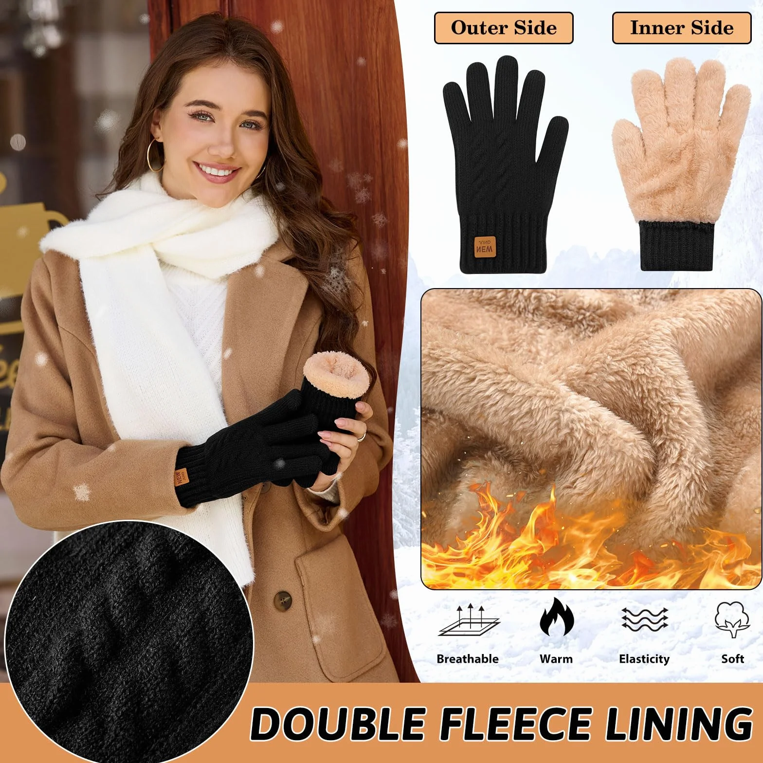 Svanco Gants Femme Hiver Chaud Tactile, Gants Thermique Anti Froid, Doublure en Polaire, Convient pour le Équitation, Jogging, Randonnée