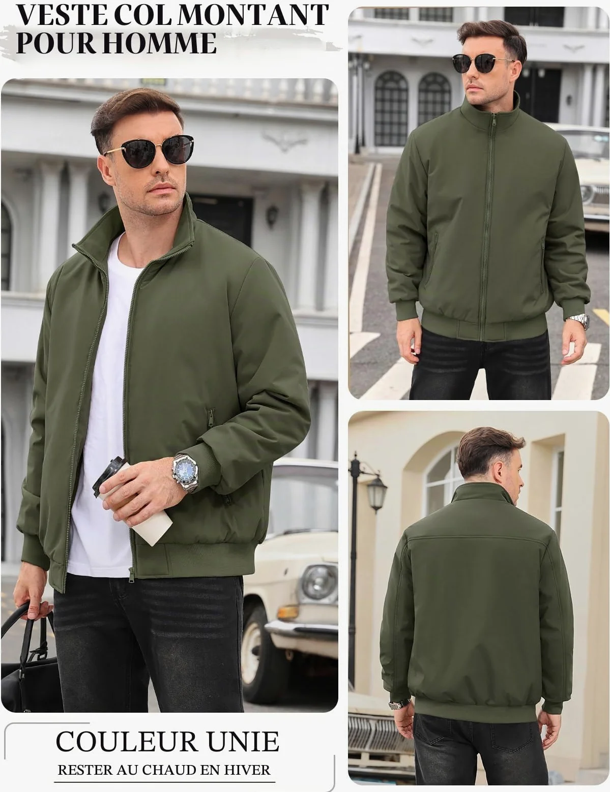 Xnova Blouson Bombers Homme d'hiver Chaud Blousons Aviateur Légère Doublée en Polaire Veste Imperméable mi Saison Thermique Bombardier Manteau Coupe Vent Zippée Travail