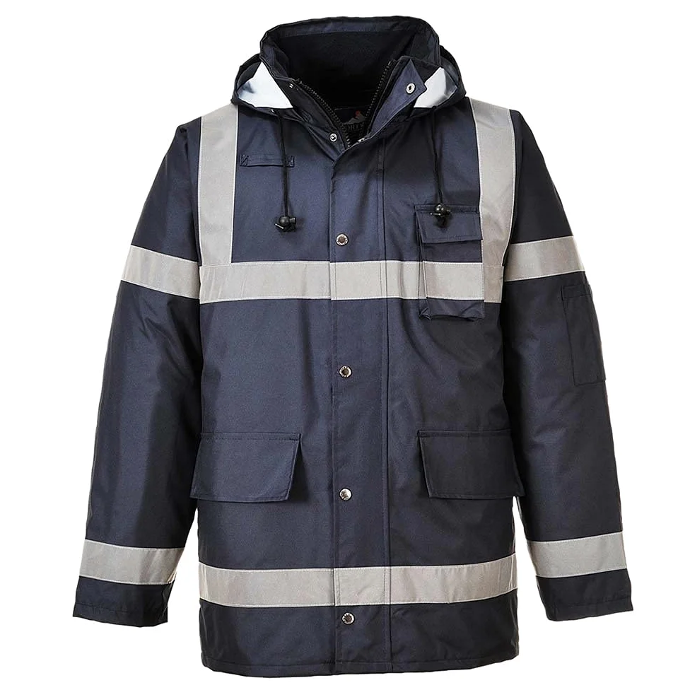 Portwest S433 Parka Iona Lite Poche Poitrine Intérieure Imperméable à L'eau | Marine, XL, EN 343 Classe 3:1, EN 342, EN 17353, Coupe Ample, Oxford 300D, Poignets Bords Cotes, Col Doublé Polaire