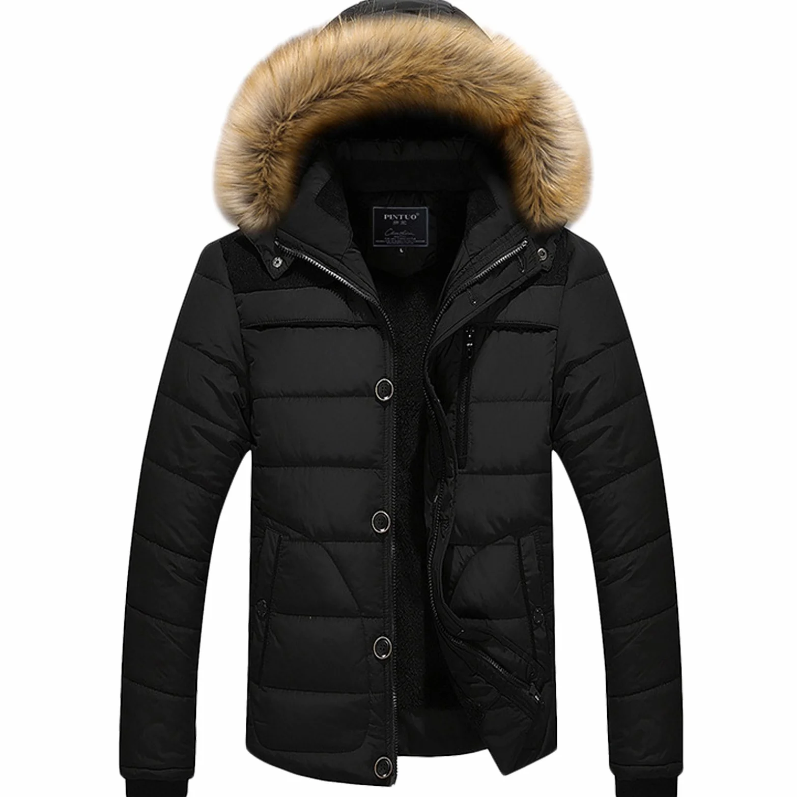 Homme Manteau à Capuche en Coton Mode Col à Fourrure Matelassé Hiver Epaisse Blouson Parka