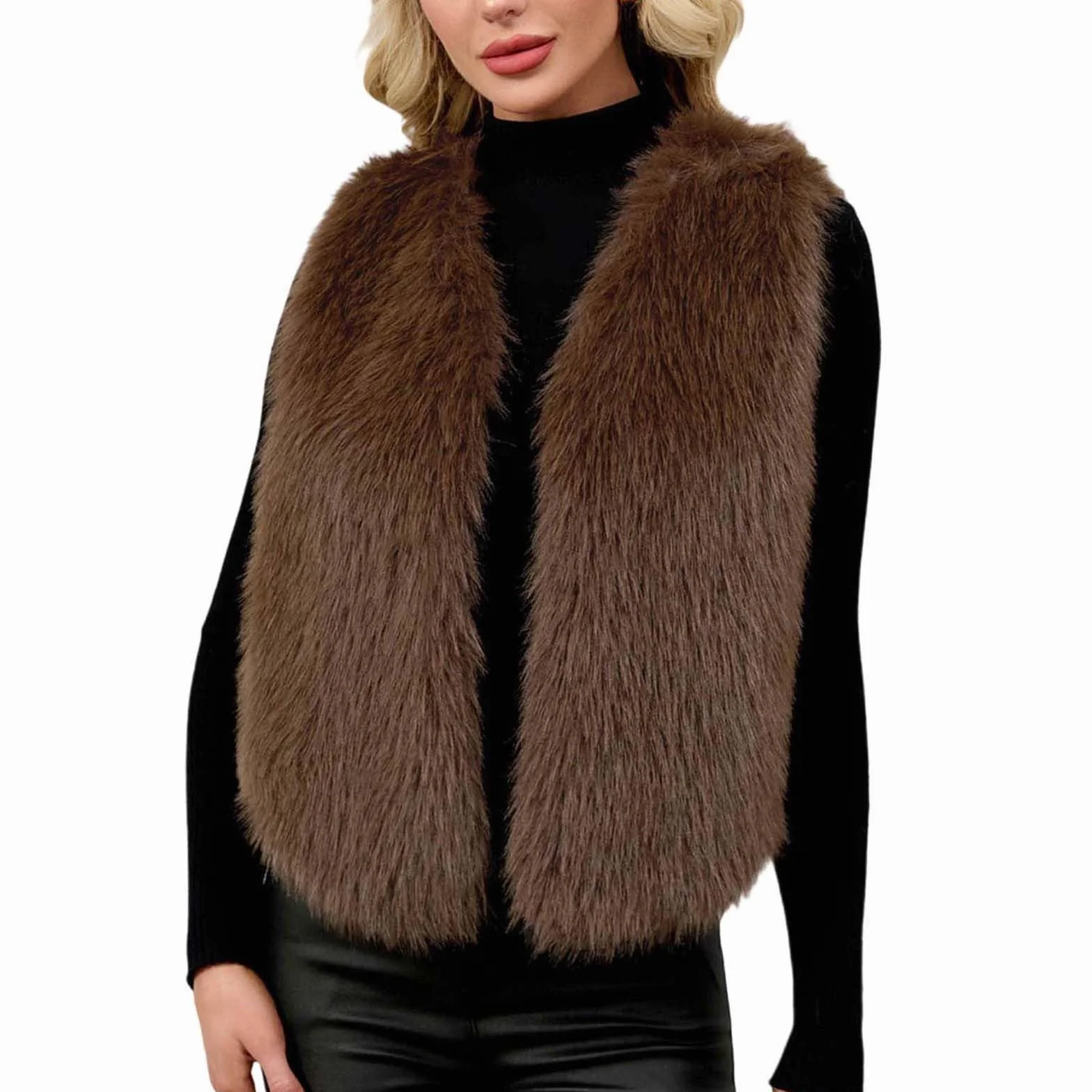AEGJEGVD Gilet Court Femme Fausse Fourrure Manteau sans Manches Cardigan Imitation Fourrure Hiver Gilet Femmes Automne Hiver Chaude en Peluche Veste sans Manche Manteau en Fausse Grand Taille Cadeau