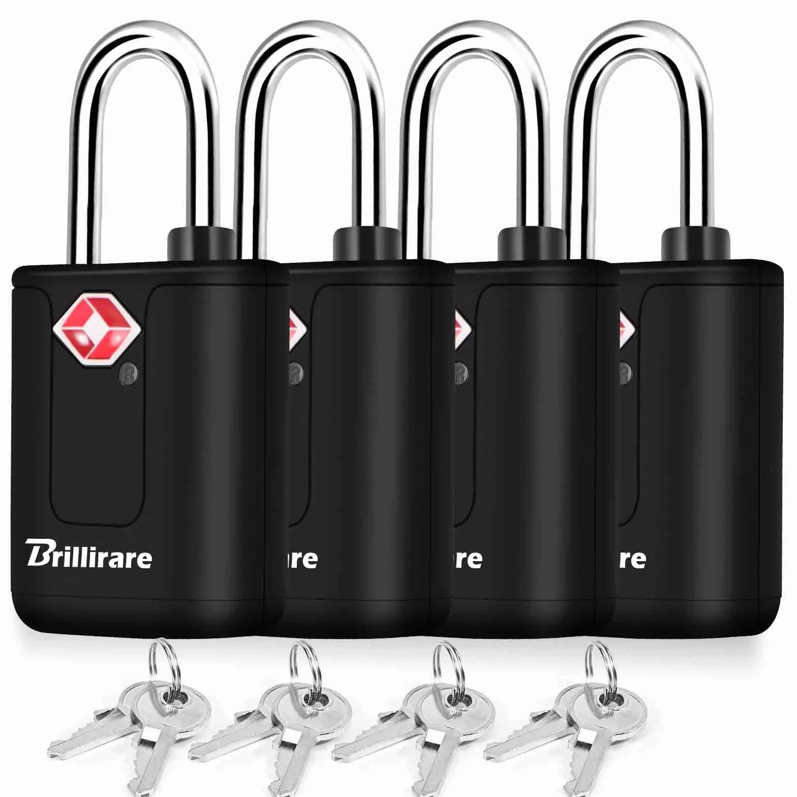 Lot de 4 serrures de bagages TSA avec clés, cadenas de voyage étanche, antivol - Noir