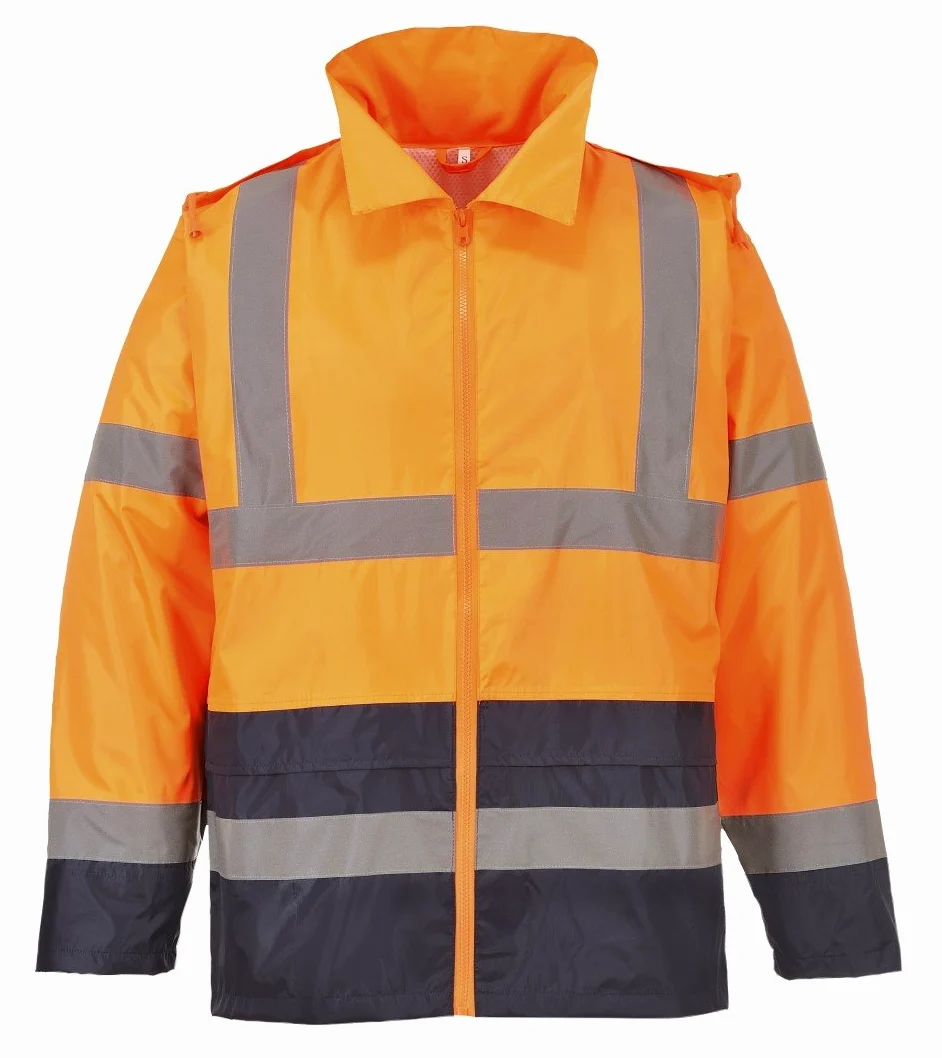 Portwest H443 Veste de pluie Bicolore Panneaux Contrastant Coupe Standard | Orange/Marine, 2XL, EN ISO 20471 Classe 3, Deux Poches Inférieures, Bande Réfléchissante, Imperméable à L'eau, 2 Poches