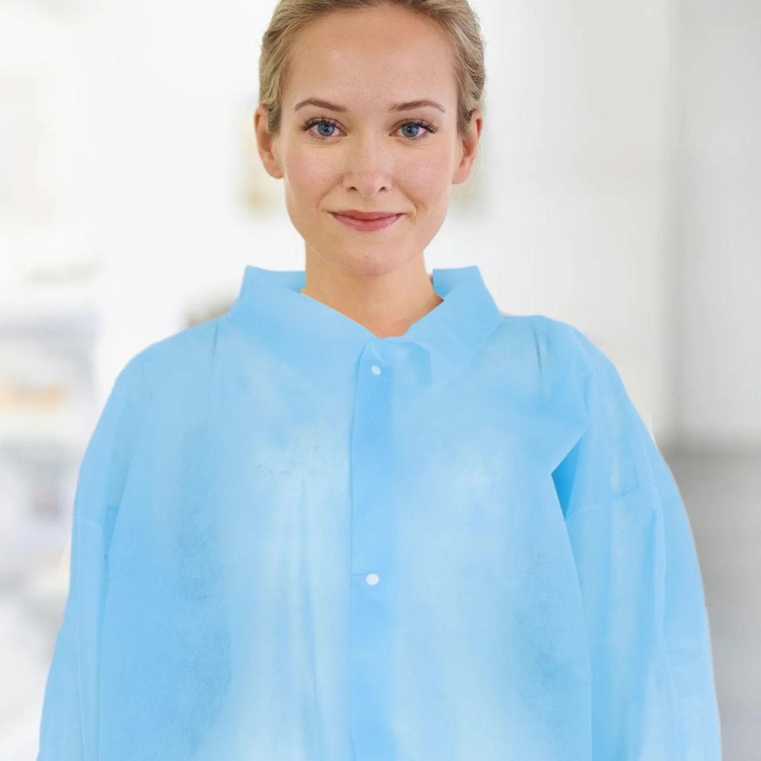 Anneome Blouses de Laboratoire Bleu Légères et Confortables Jetables en Tissu Non Tissé Lot de 10 Taille 3xl Boutons pour Environnements de Travail
