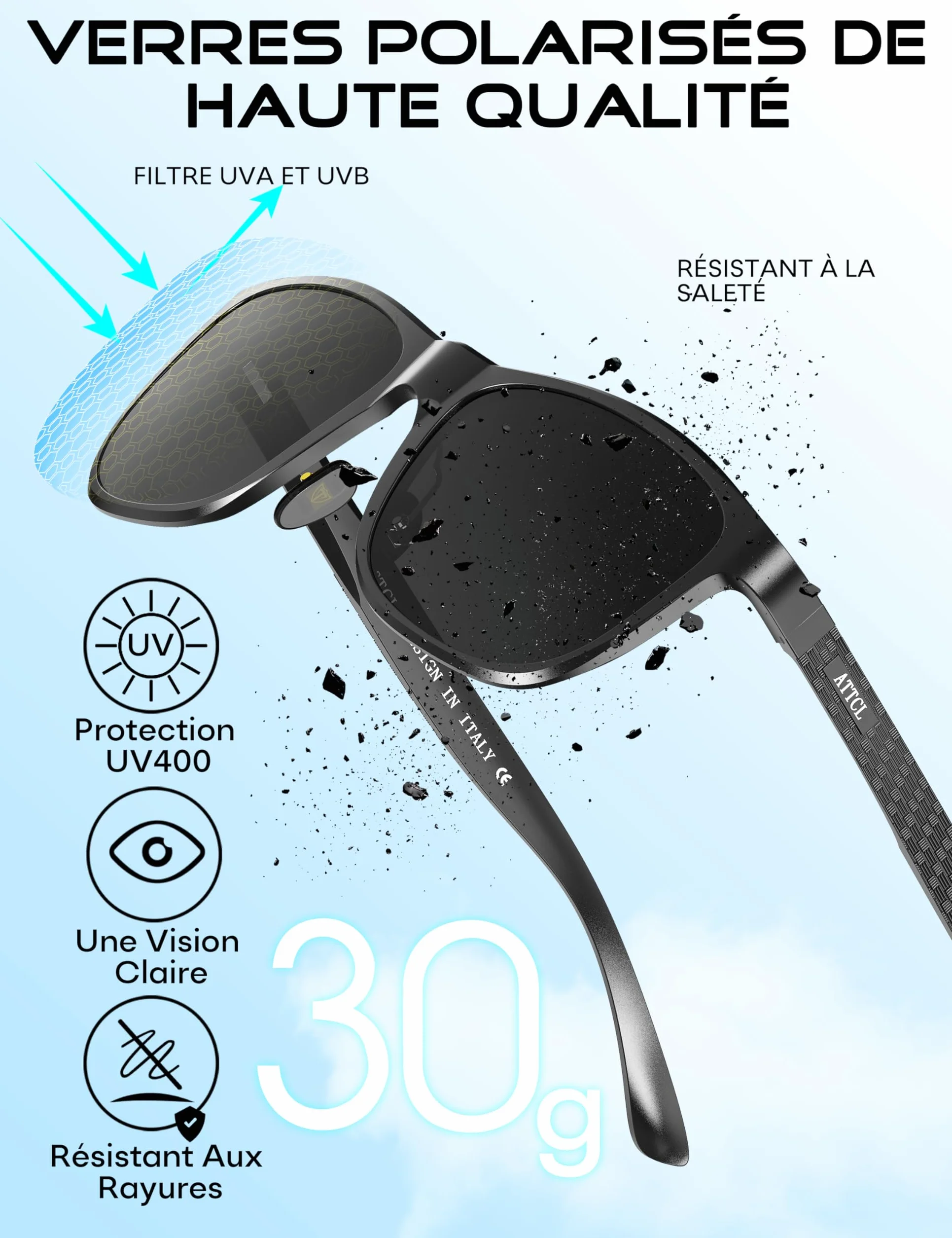 ATTCL Lunettes de soleil polarisées sportives améliorées pour hommes femmes Cyclisme Conduite Pêche Protection UV400 CAT 3 CE