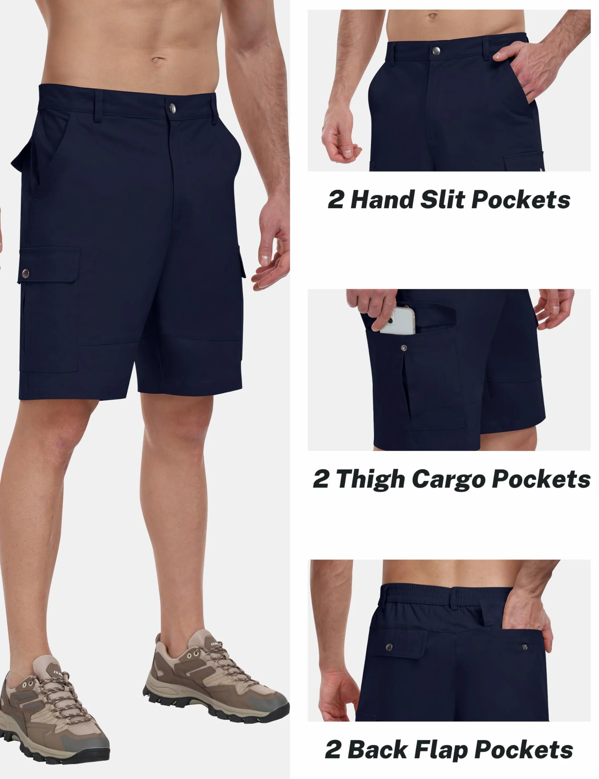 JINSHI Shorts Cargo Homme Coton Bermuda Décontracté d'été Léger Pantalon Court d'extérieur Randonnée avec Plusieurs Poches