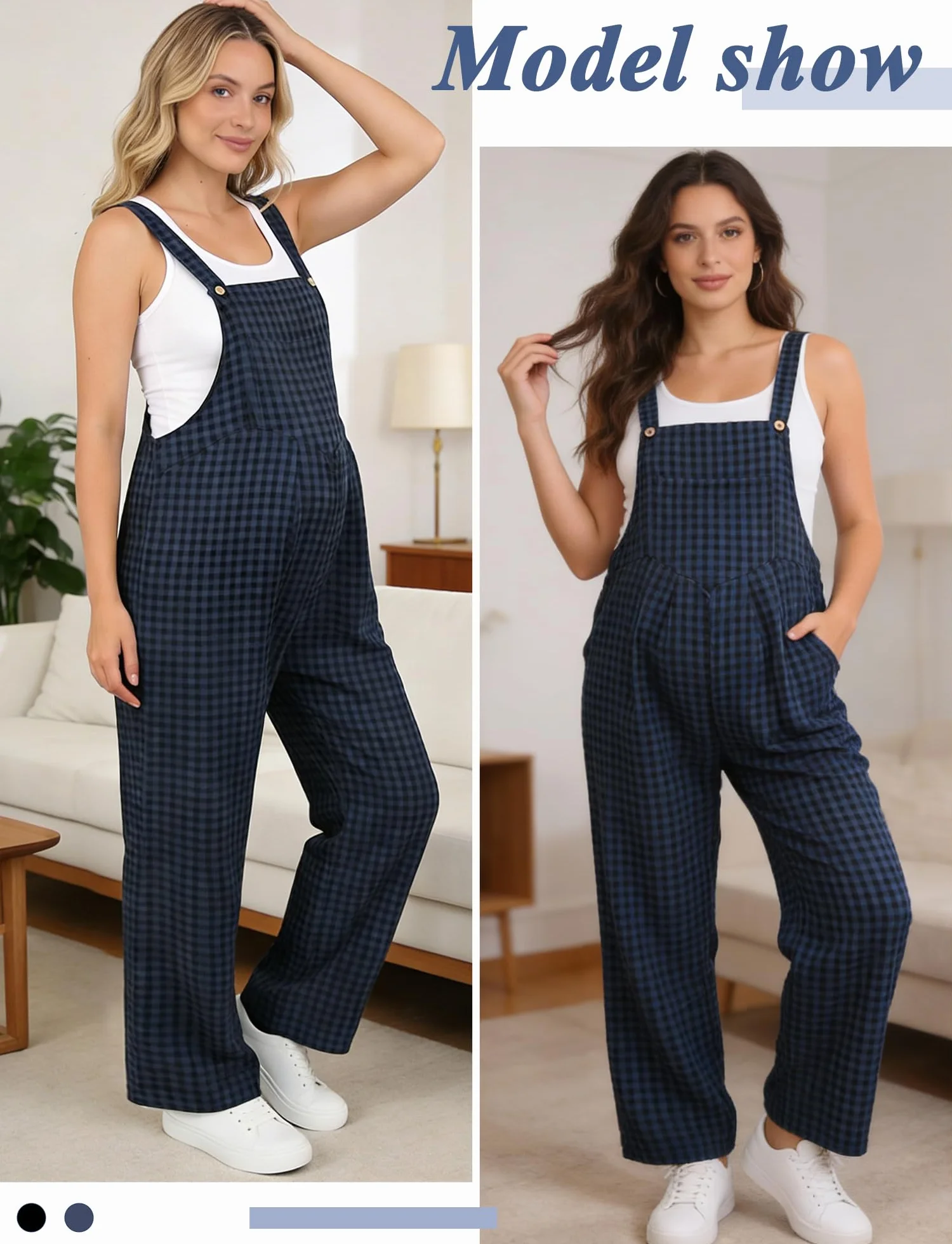 SEAUR Salopette Femme Enceinte Grossesse à Carreaux Sans Manches Combinaison Large avec Poches Pantalon Ample Jumpsuit Décontractée