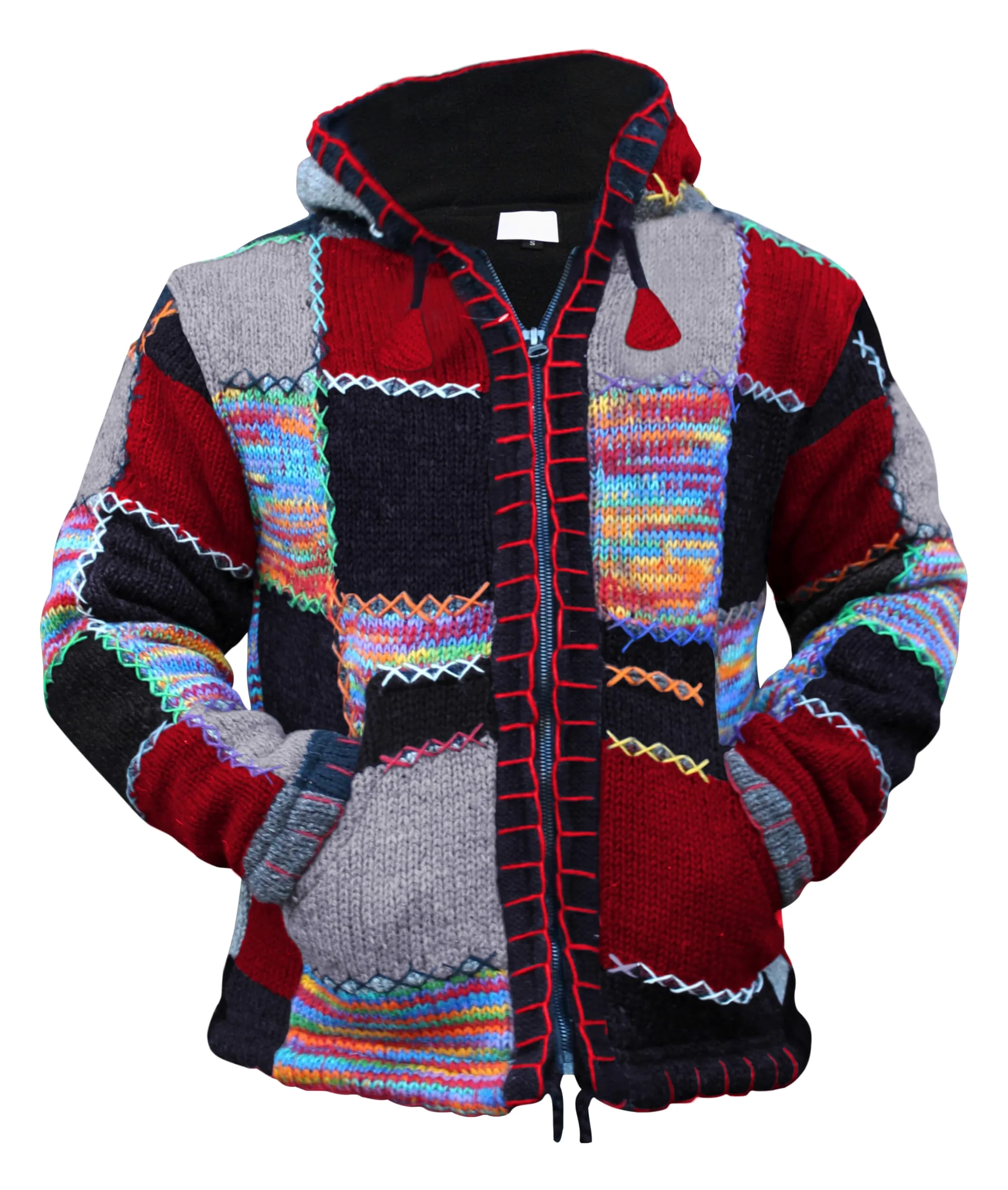 Shopoholic Fashion Veste Hippie en Laine Polaire Patchwork pour Homme