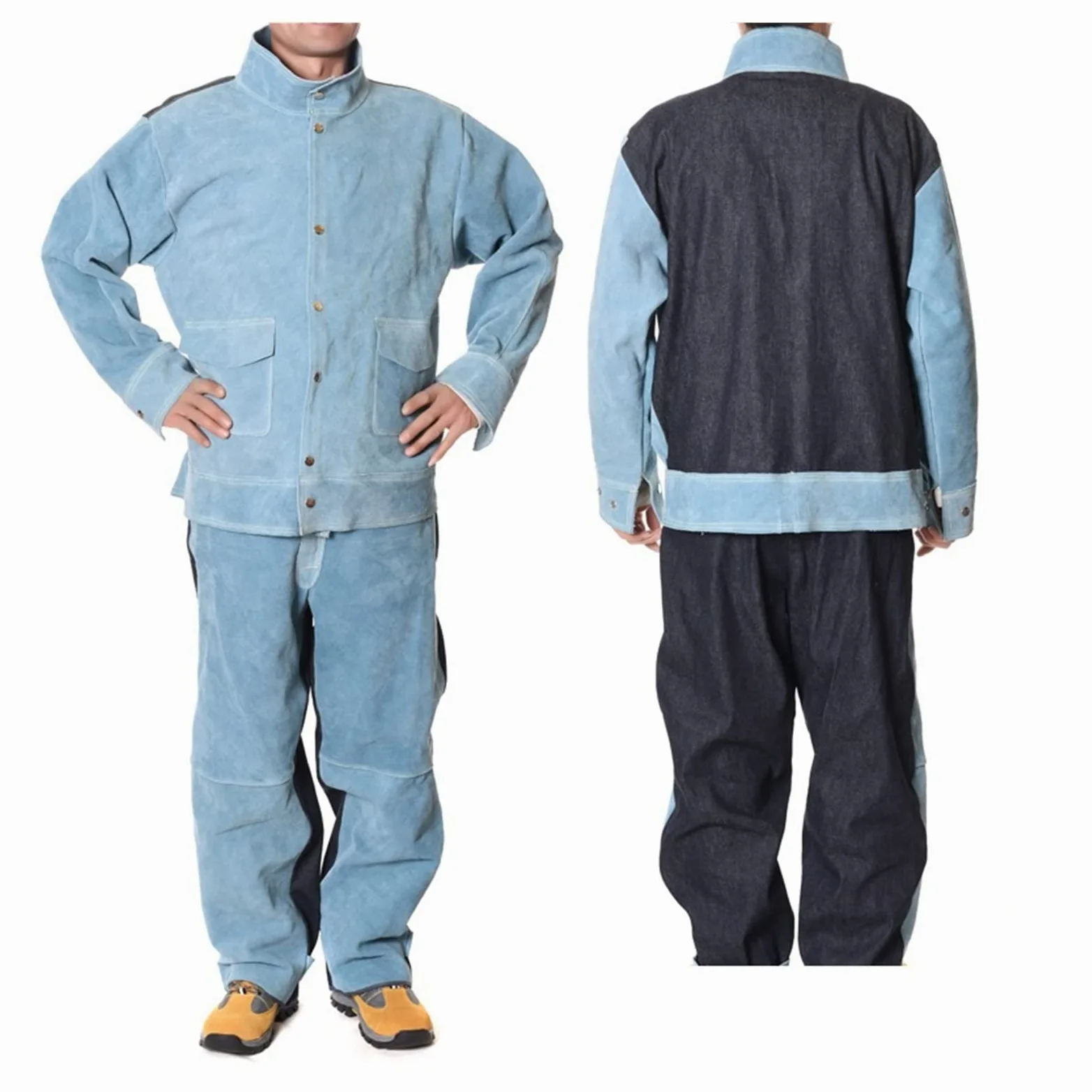 Équipement de Soudage Combinaison de soudage électrique Costume de soudage en denimstitch, combinaison de soudage respirant vêtements de soudage, combinaison de soudure(Blauw,L)