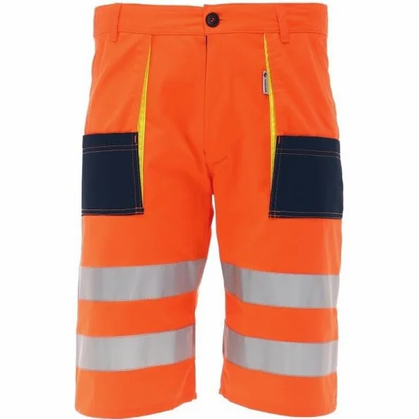 Short de travail Hi-Vis KAJMAN HV O avec renfort en Cordura - Short haute visibilité pour construction et industrie - Bandes réfléchissantes, nombreuses poches - Tailles S à 3XL