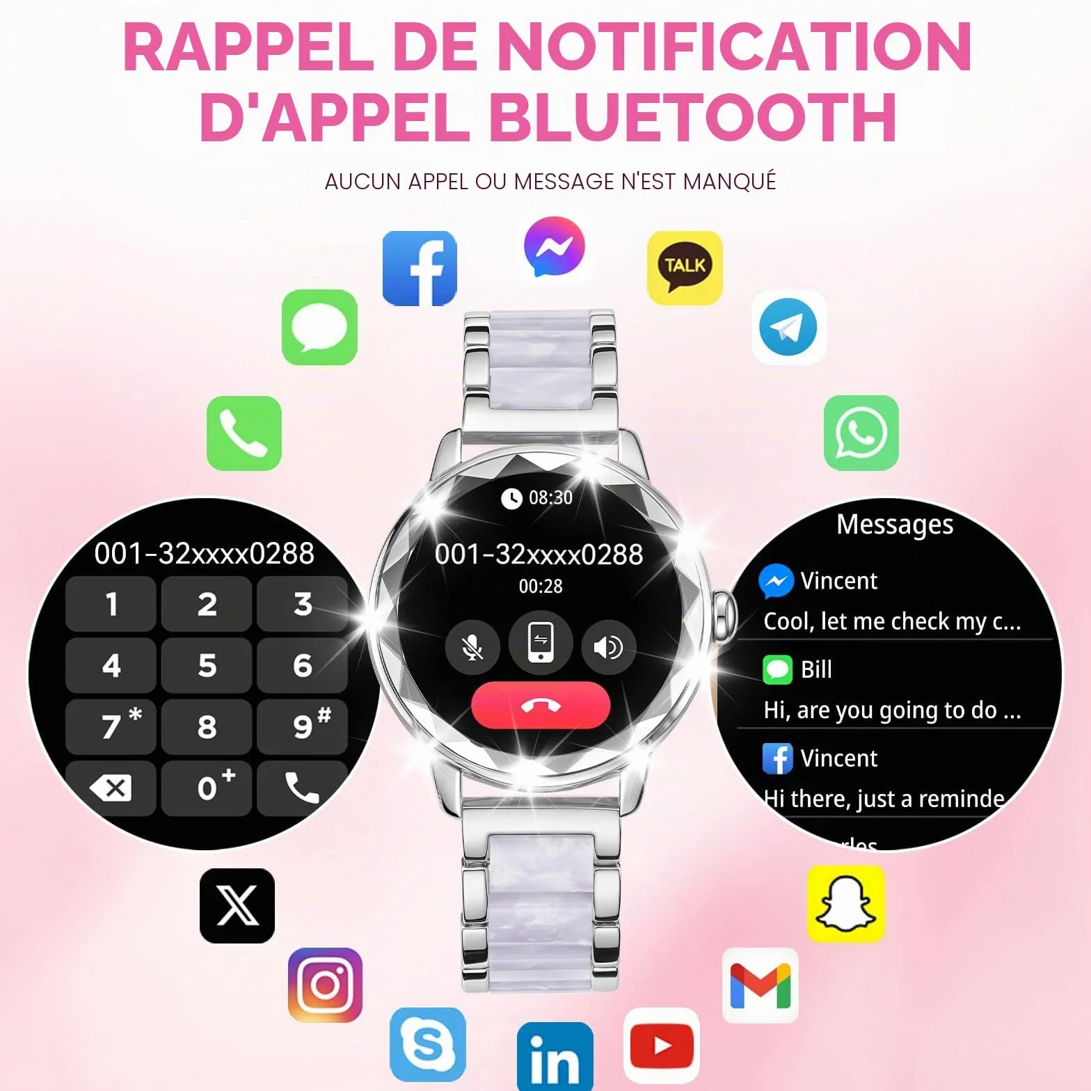 Montre Connectée Femme avec Appels, 123 Modes Sportifs, Visionneuse de Sommeil, Suivi du Cycle Menstruel, IP68 Montre Femme Connectée, Support Français, Argent Smartwatch