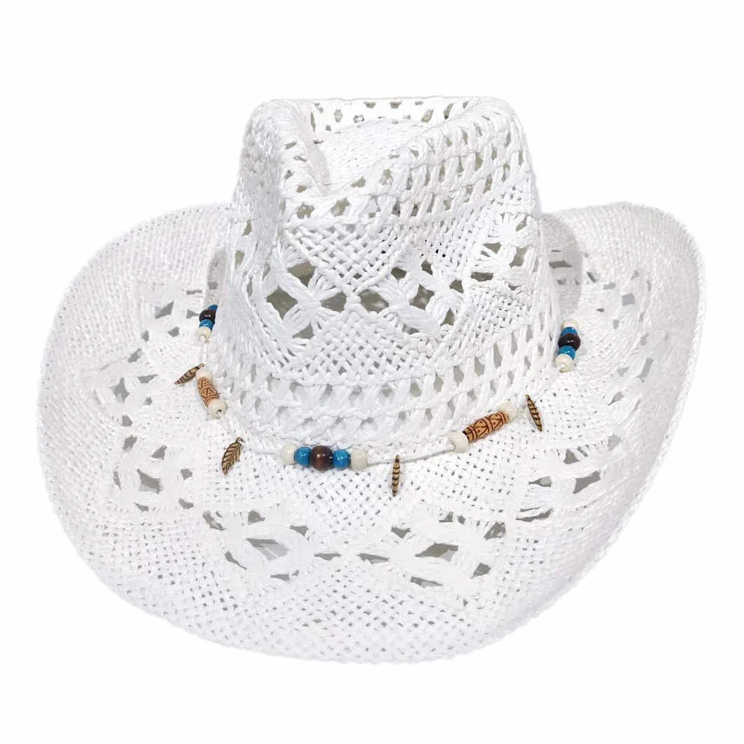 Chapeau de cowboy en paille Panama avec bande occidentale unisexe taille unique été plage Raphia naturel