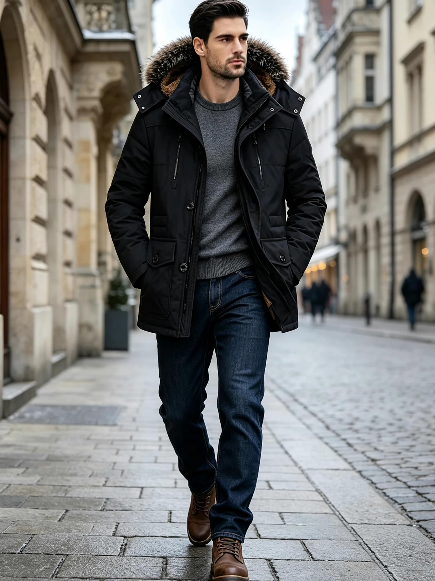 FTCayanz Manteau Homme Hiver Parka Chaud Fourrure Casual Outdoor Blouson Amovible Capuche