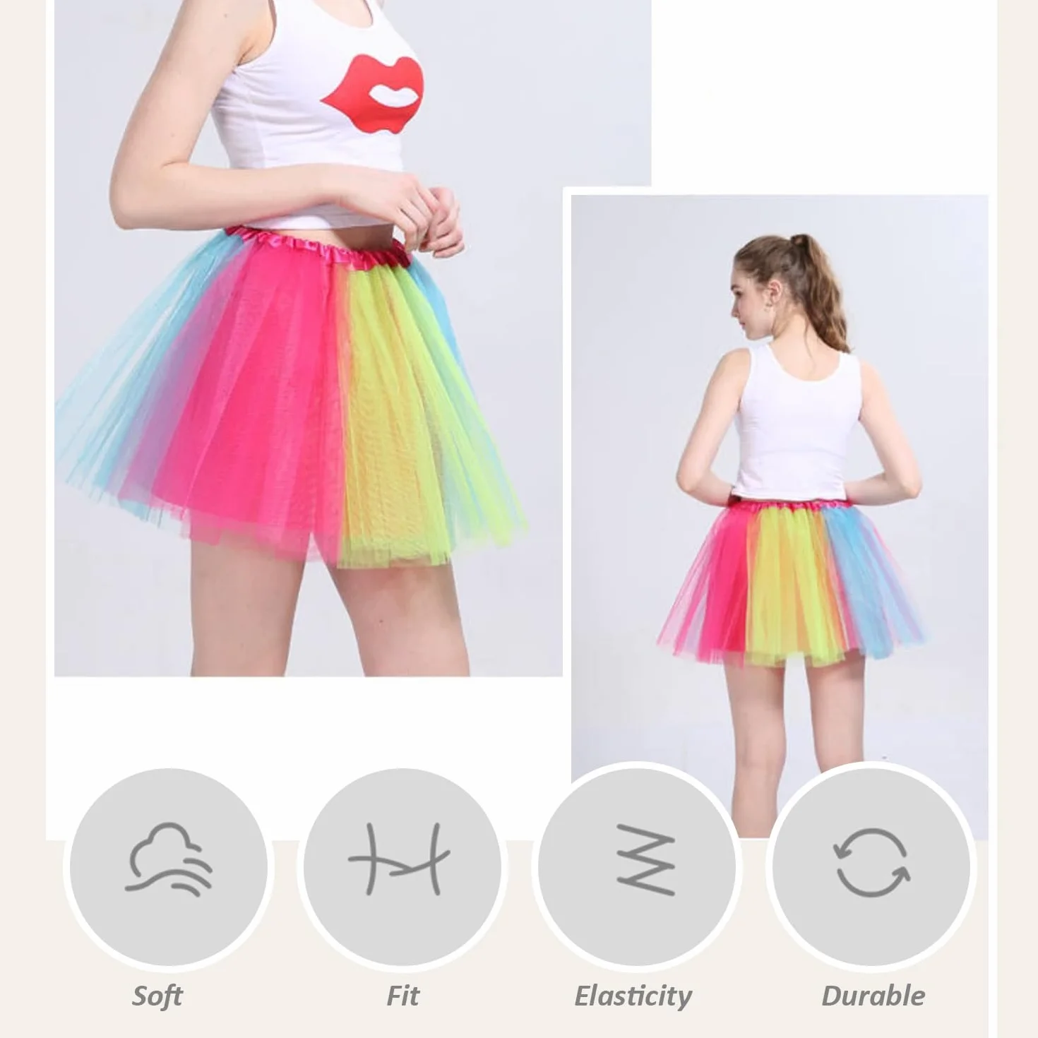 Jupe en Tulle Arc-en-Ciel 1 Pièce, Tutu Doux Et Moelleux, Vêtements De Fête Néon pour Filles, Vêtements pour Enfants des Années 80, Tutu De Danse à Bande élastique