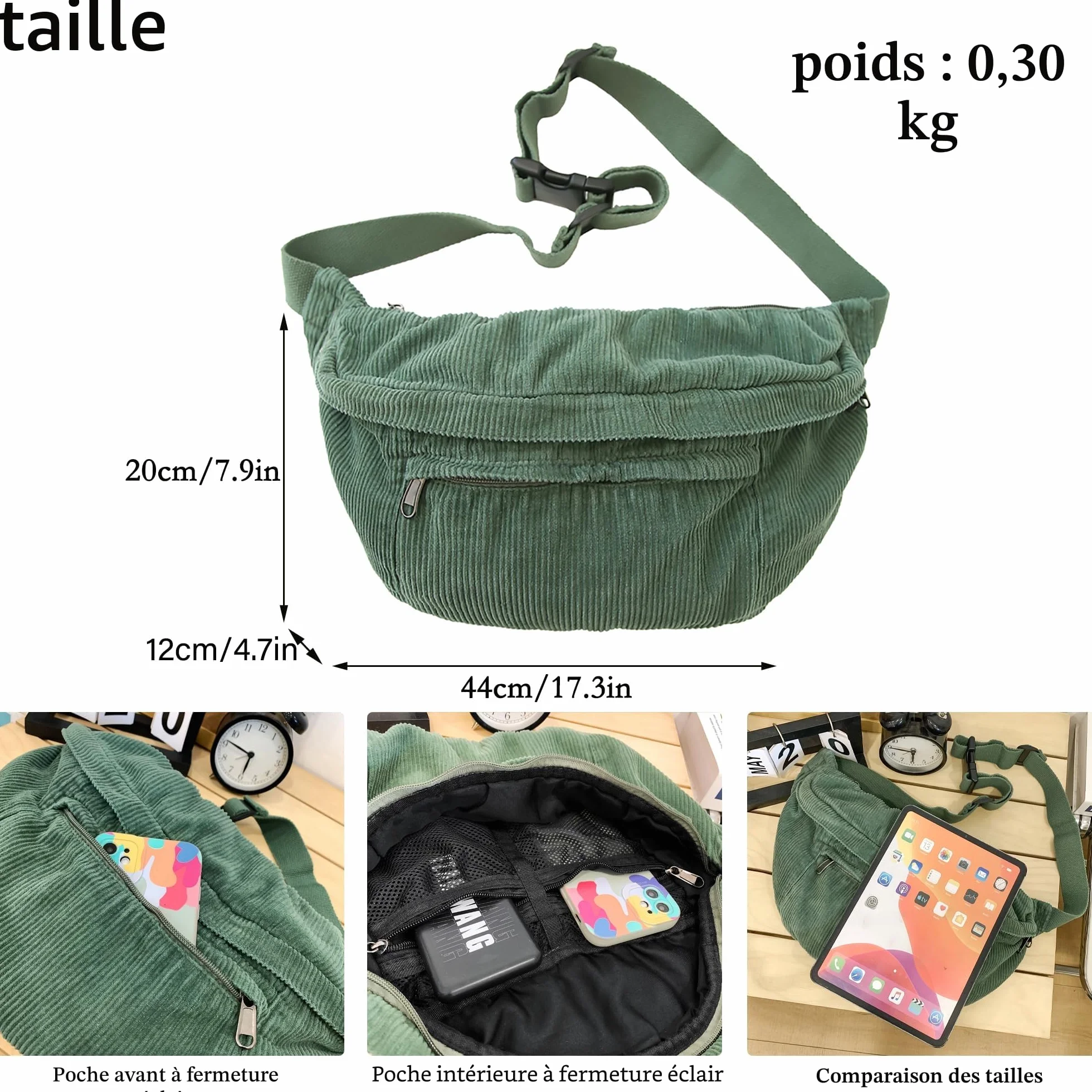 Sac Banane Femme Grand Format Tendence, Sac à Bandoulière Réglable Ceinture de Voyage pour Randonnée (Cachi)
