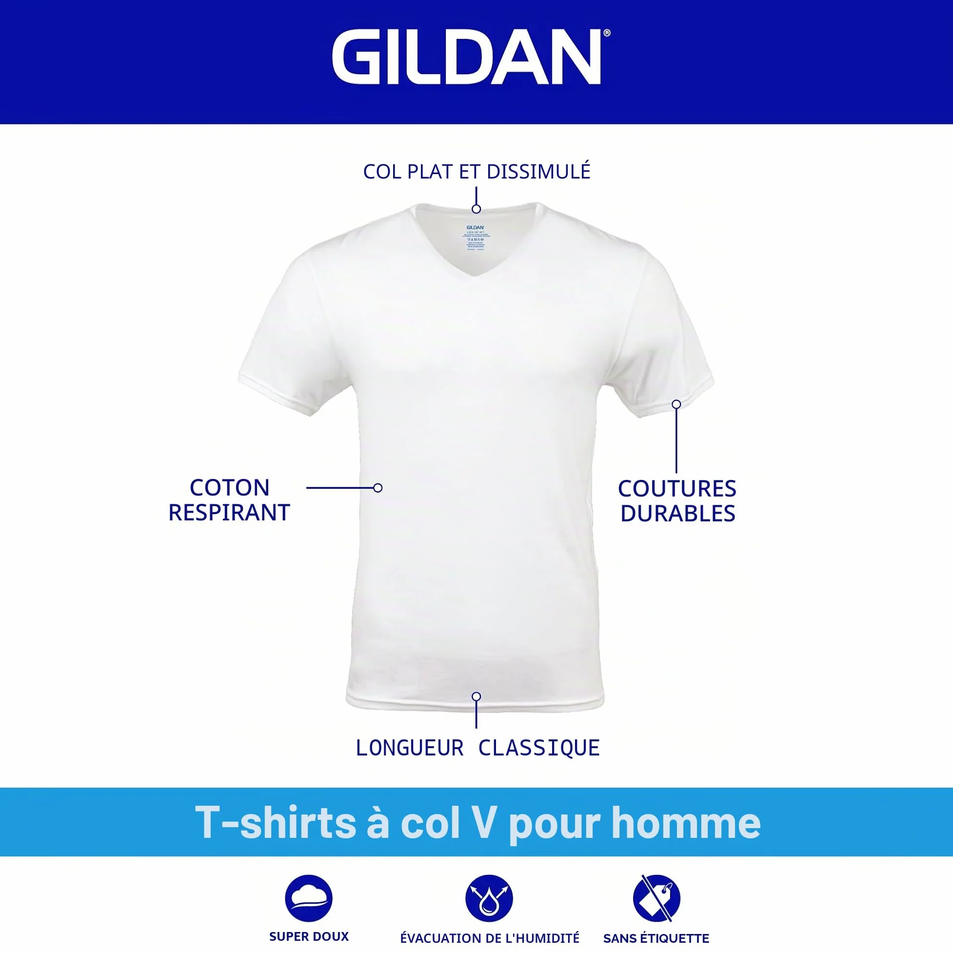 Gildan V-Ausschnitt T-Shirts Multipack Style G1103 Tricot Homme (Lot de 5)