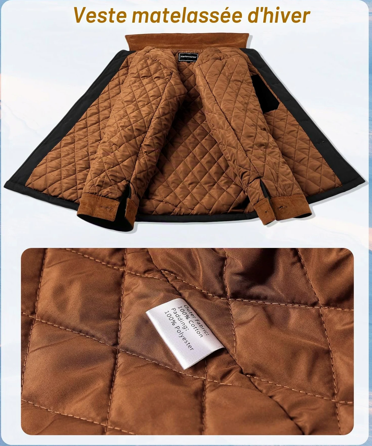 Blouson Homme Hiver Chaud Filled Trench Manteau Veste en Coton Doublure Matelassée Vestes Parka Jacket avec 5 Poches