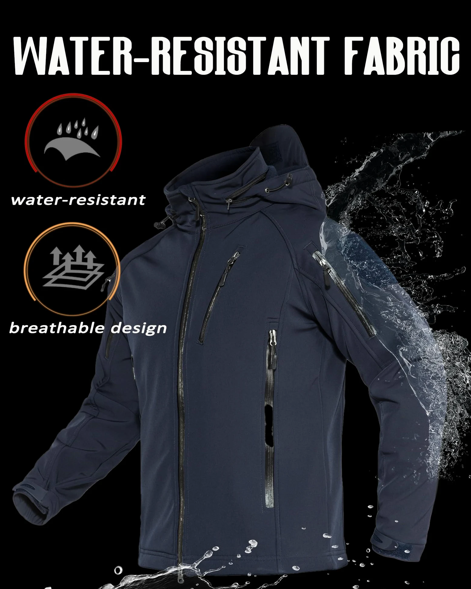 TACVASEN Veste Imperméable pour Homme Veste Softshell de Travail Blouson Tactique Militaire avec Poches Zippées
