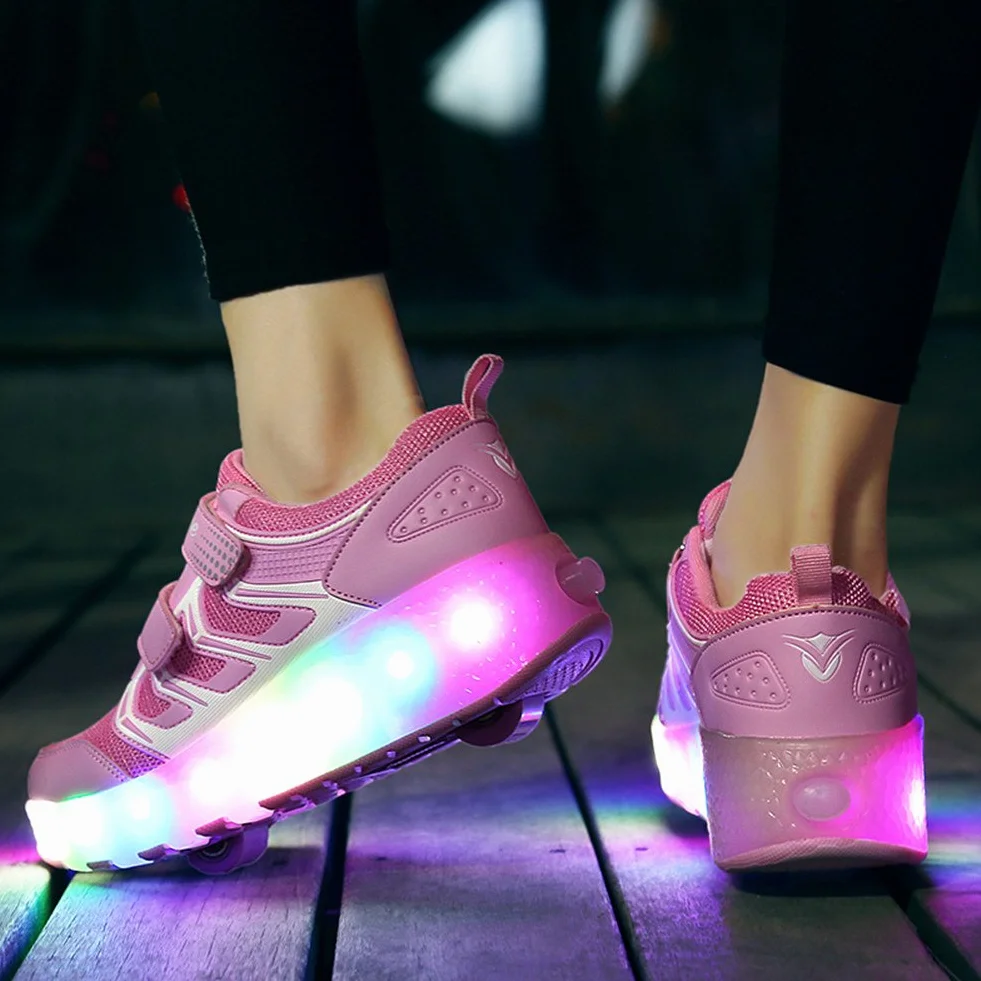 Kids LED USB Rechargeable Roller Skates Lightweight Outdoor Sports Shoes for Boys Girls