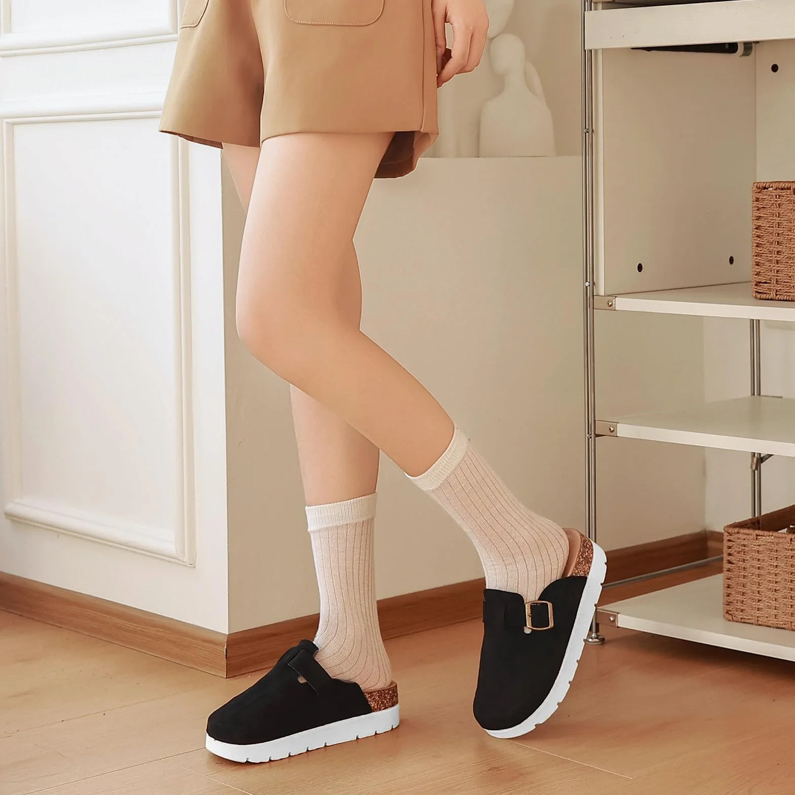 Plateforme Mules et Sabots Femme, Pantoufles Sabot Clogs Chaussons Cuir Liège Sandales- Antidérapants Semell