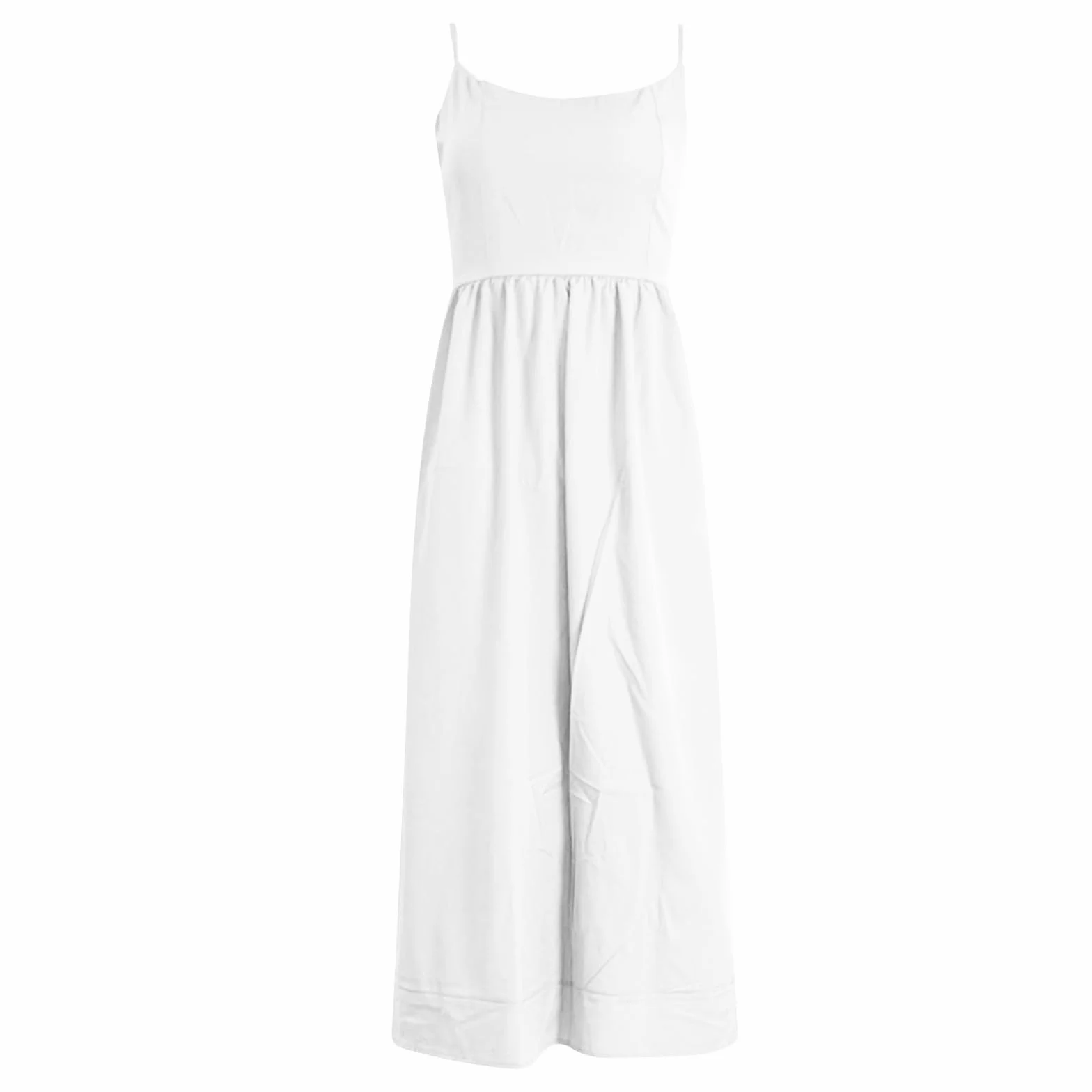 Generisch Robe d'été longue à bretelles pour femme - Couleur unie - Col en U - Cintrée - Décontractée - Robe d'invité de mariage