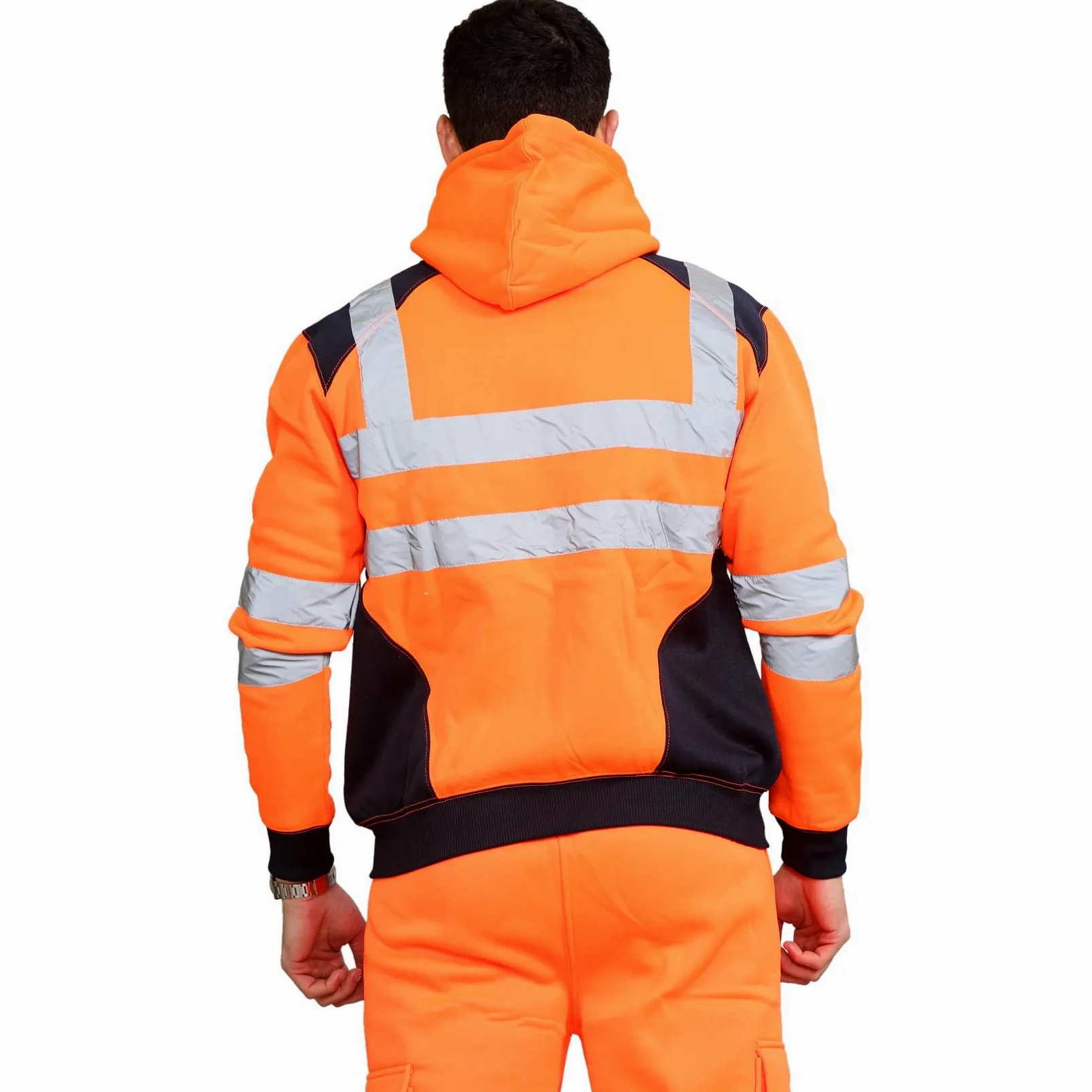 Homme Veste Haute Visibilité, Sweat Homme Capuche Zippé, Patch de Contraste Pull Over Sweat Polaire Homme Veste de Travail Homme Chantier