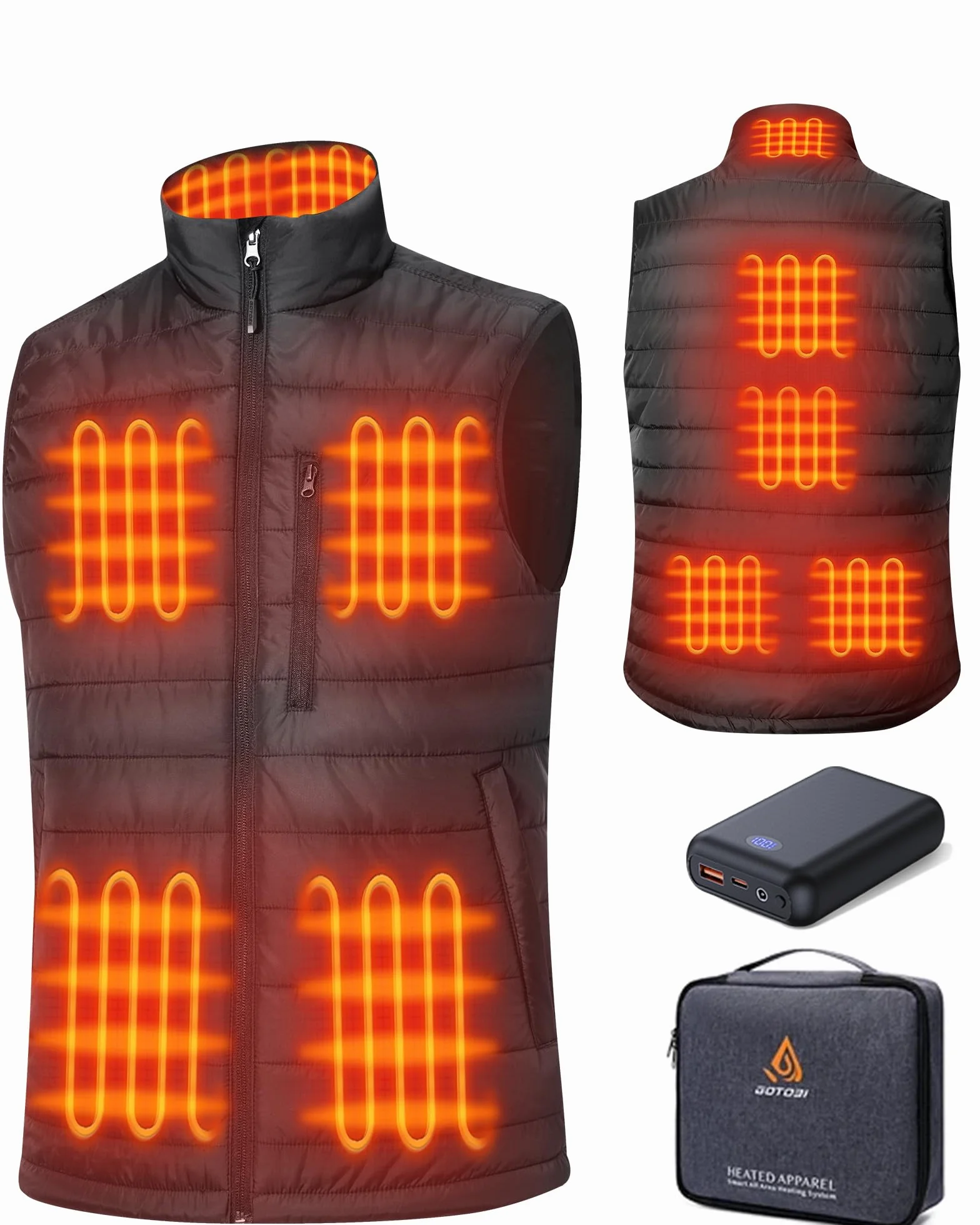 Gilet Chauffant Homme avec Batterie de 16000mAh - Gilet Chauffant avec 9 Zones de Chauffage et 3 Températures Réglables, Veste Chauffant pour Activités en Plein Air Moto Cyclisme