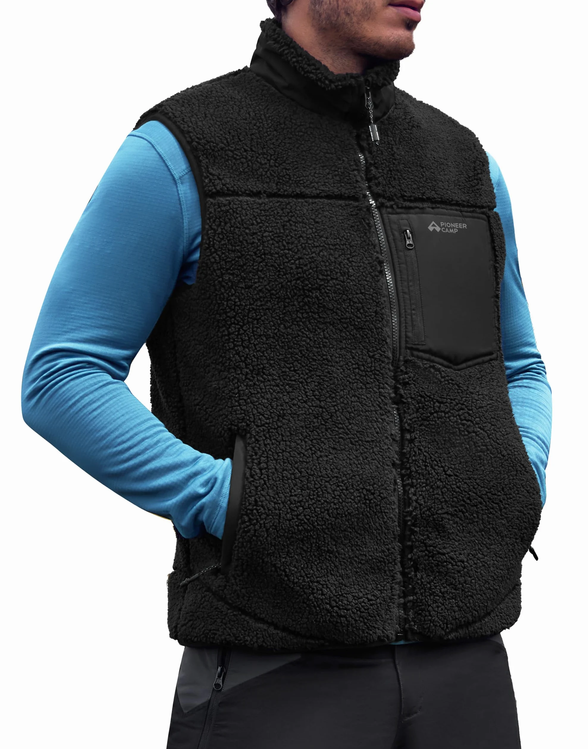 Pioneer Camp Ärmellose Fleeceweste Herren mit Stehkragen, 550g Schweres Fleece, Winddicht & Wärmende Outdoor Weste für Klettern, Wandern, Camping, Reisen, mit Reißverschlusstaschen