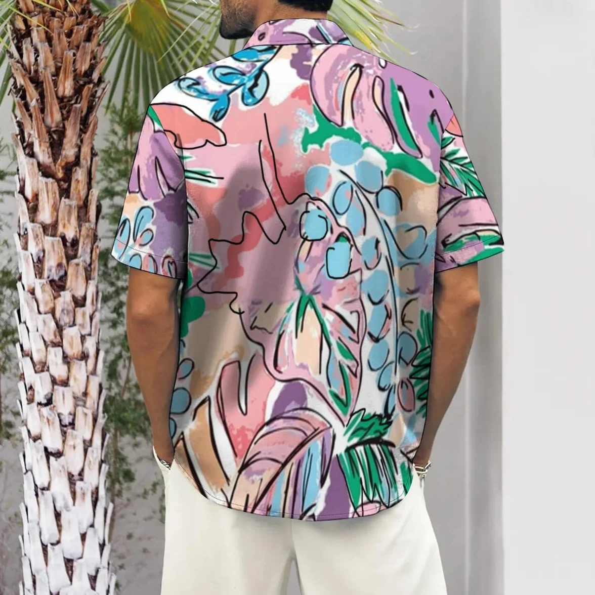 Chemise de bowling hawaïenne à manches courtes pour homme Motif cocotier