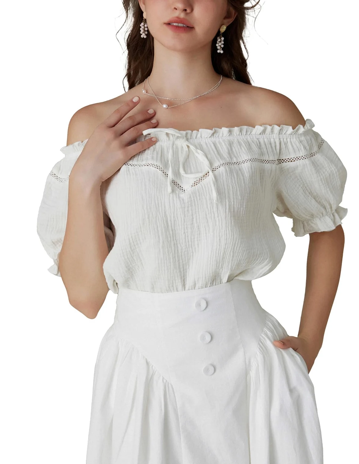 Scarlet Darkness Blouse de style Renaissance pour femme, aux épaules dénudées et manches bouffantes, coupe ample pour l'été
